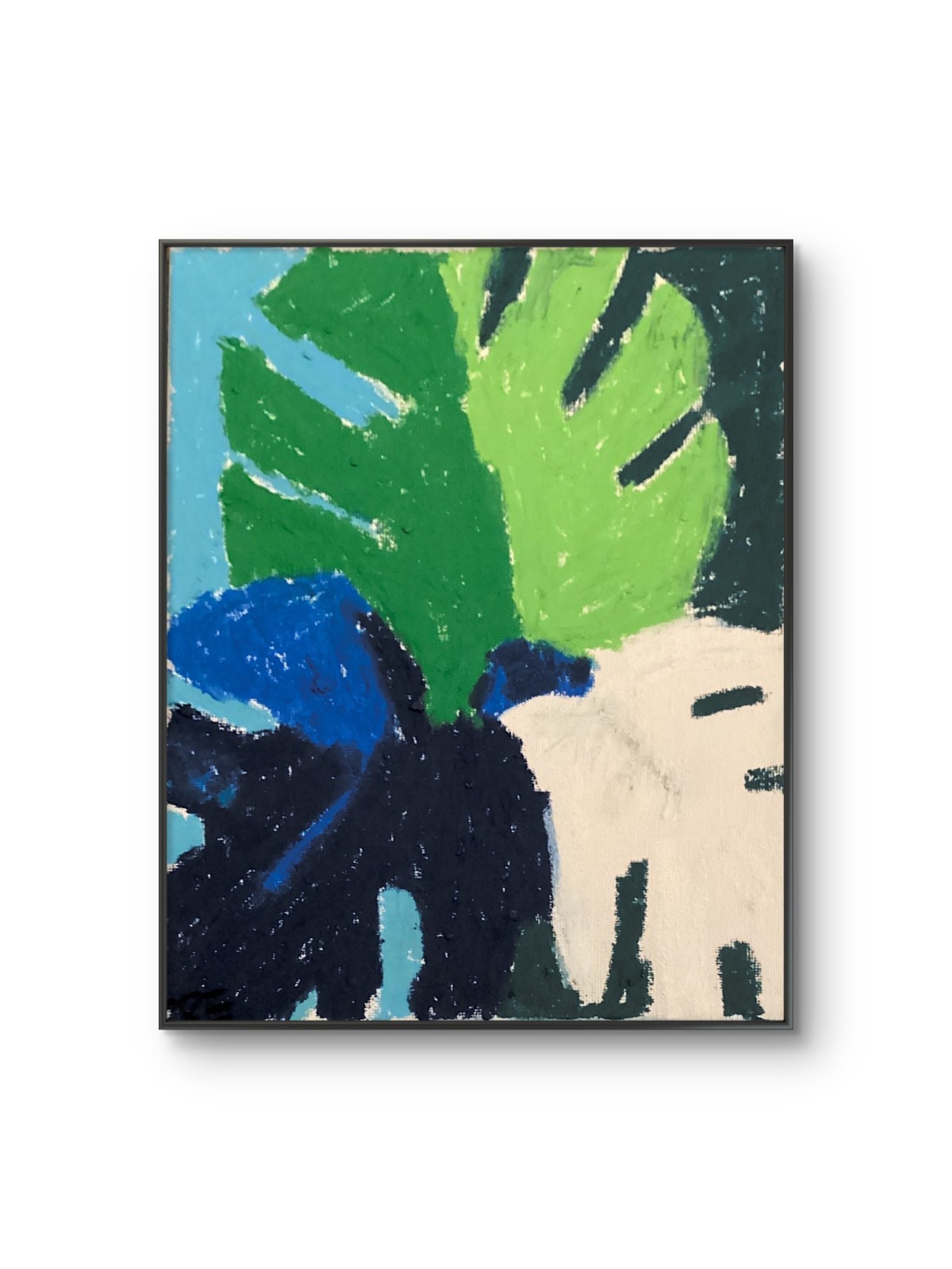 Neo Expressionism Blue Leaf Modern Boho Monstera Textured Original 8 by 10 – 2/3