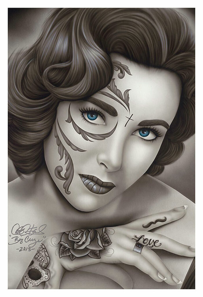 Liz by Big Ceeze Fine Art Print Elizabeth Taylor Sugar Skull Death Mask