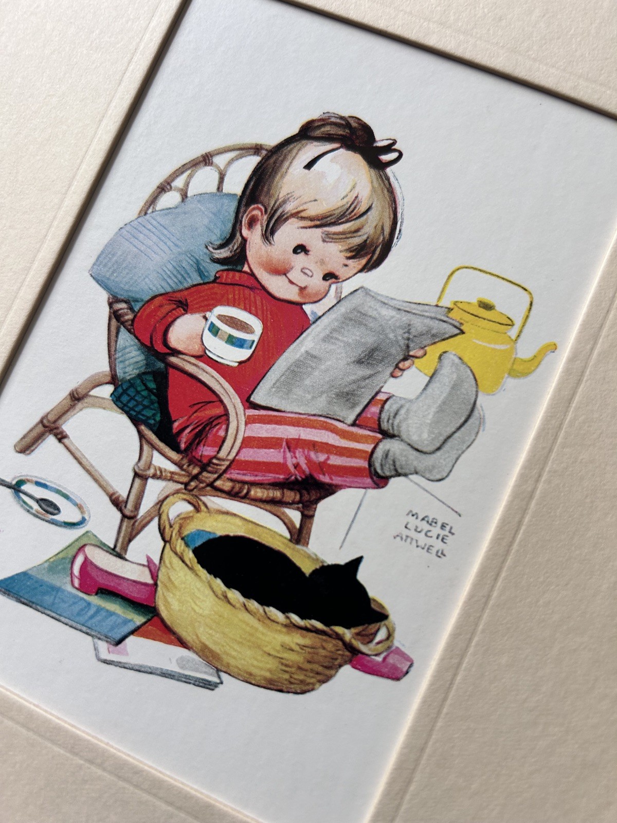 4 Vintage Mabel Lucie Attwell Prints Mounted Nursery Child Illustrations Set