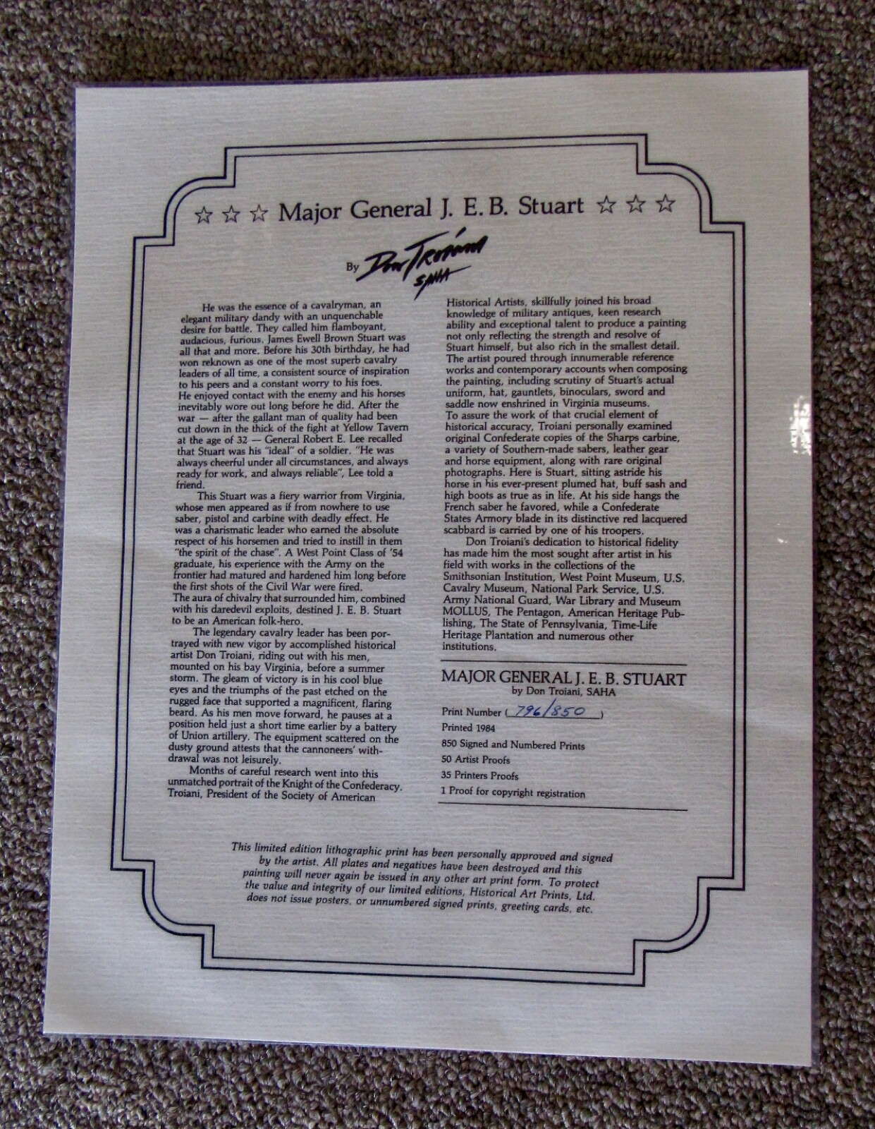 Don Troiani – Civil War Print – Major General JEB Stuart – Never Framed