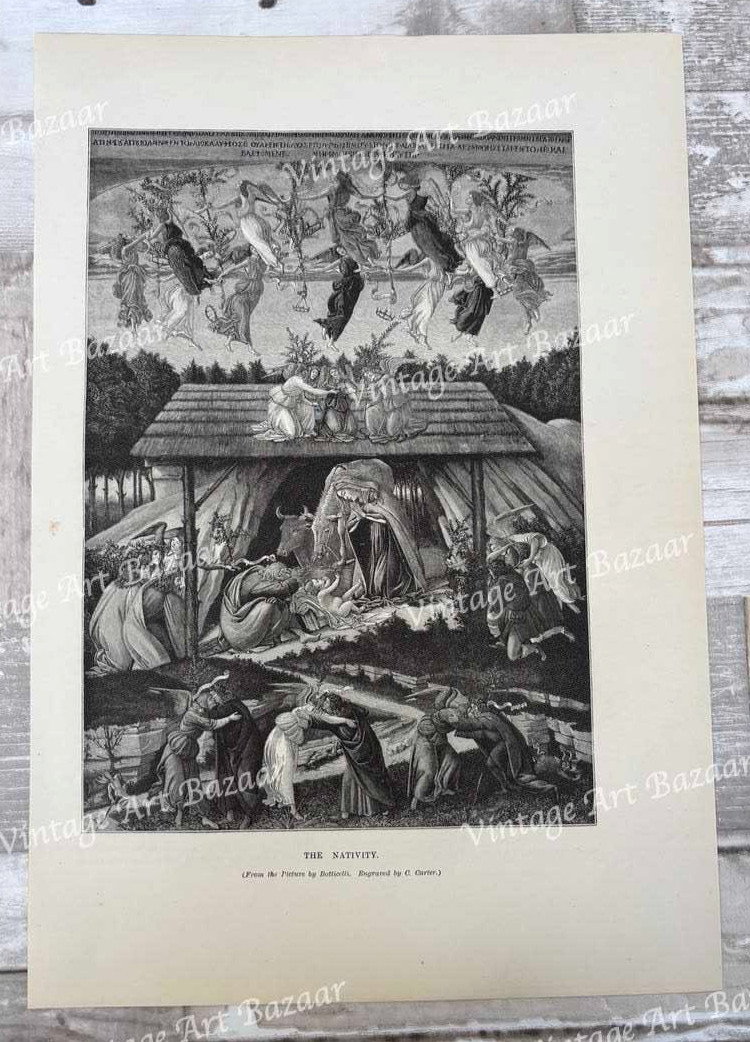 Botticelli Mystical Nativity Painting Engraving C Carter 1890 antique art print