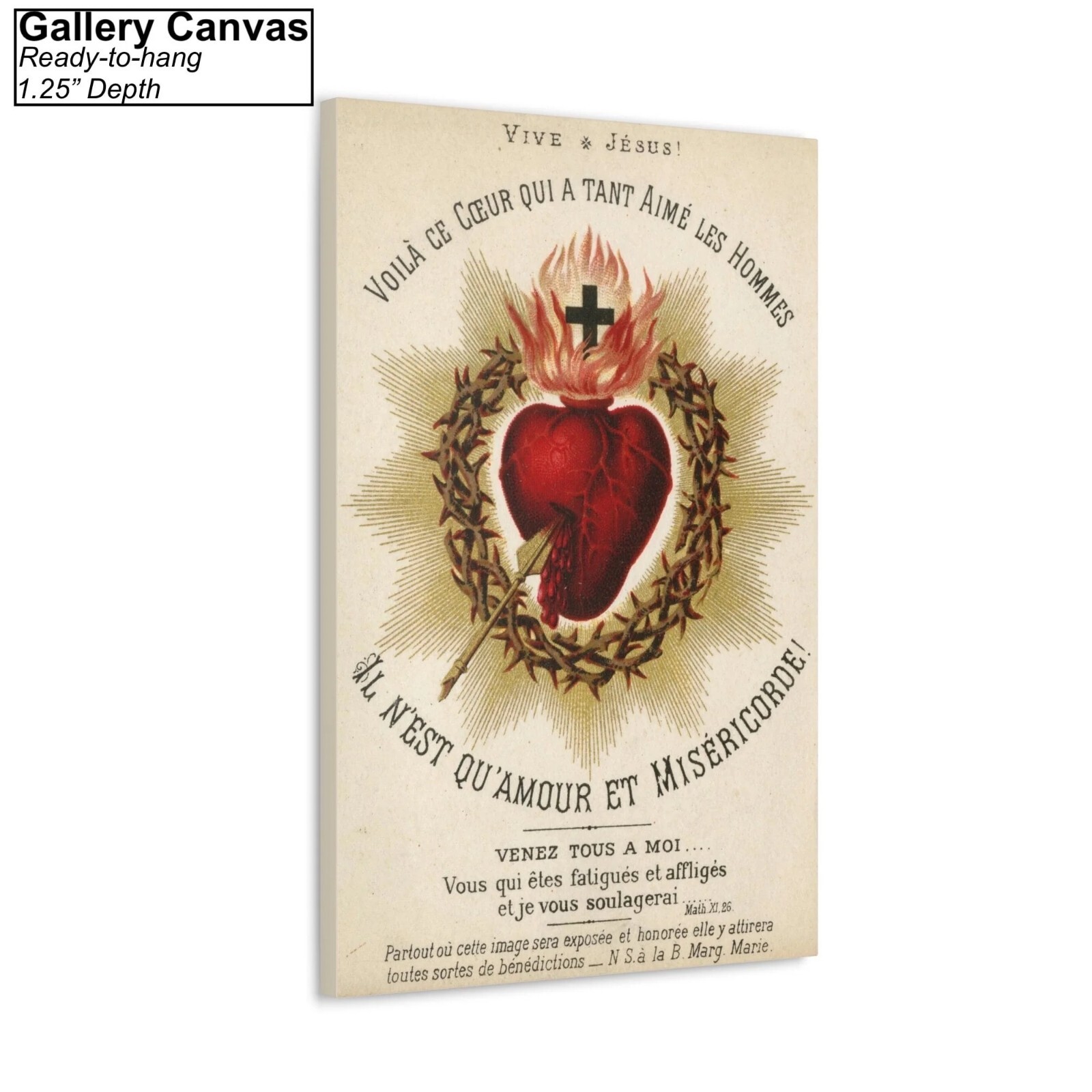 Jesus Sacred Heart Canvas/Poster Wall Art- Vintage Catholic Art Framed