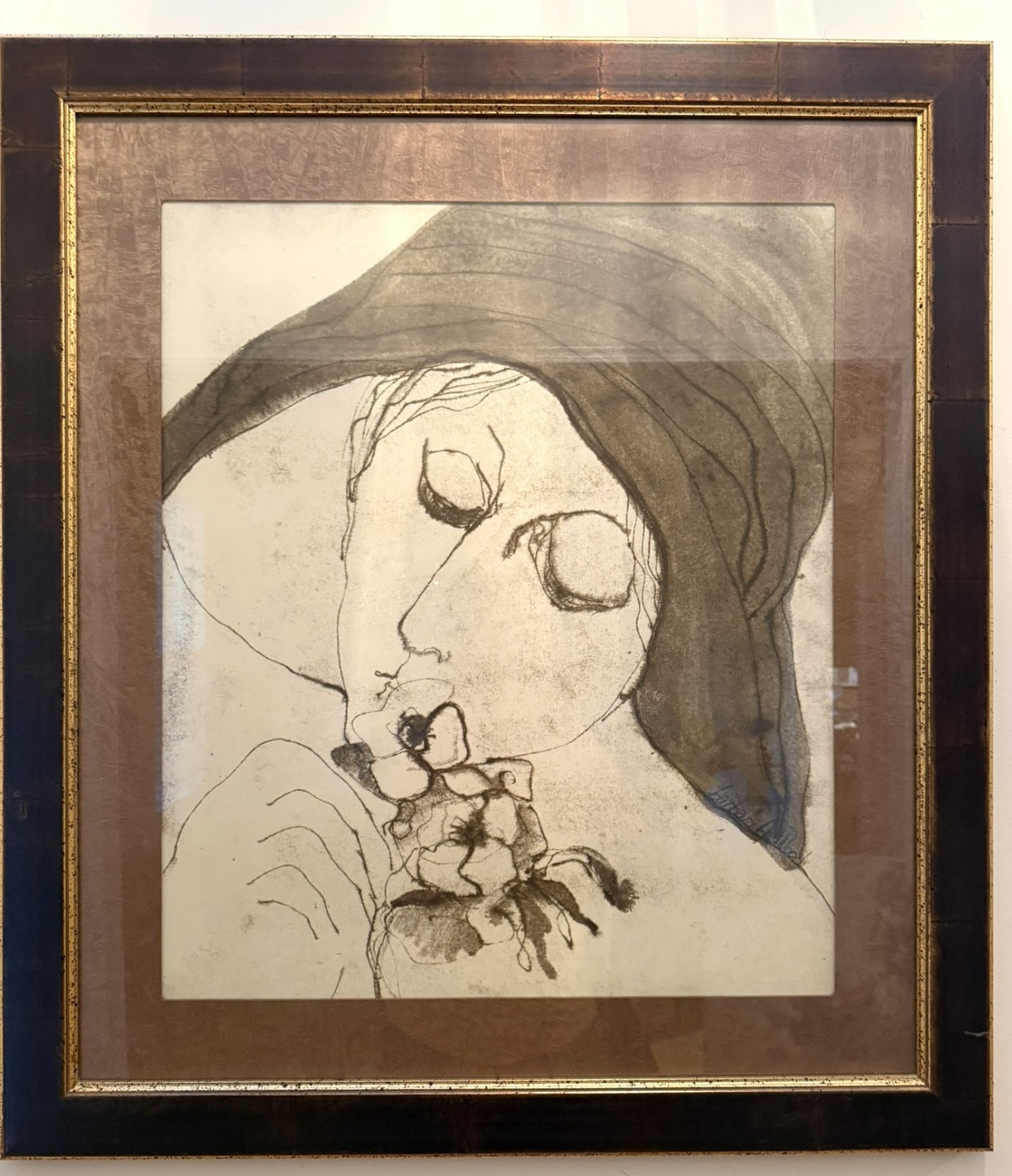 Vintage Barbara A. Wood Hand-Signed Framed Art Print – “Scent of a Rose”