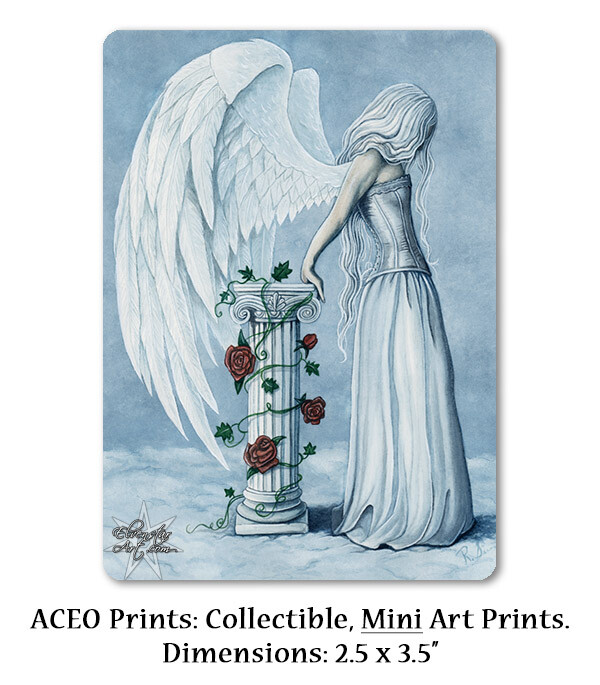 Fantasy Art ACEO PRINT Angel Hope Blue Column Roses Clouds Wings wc