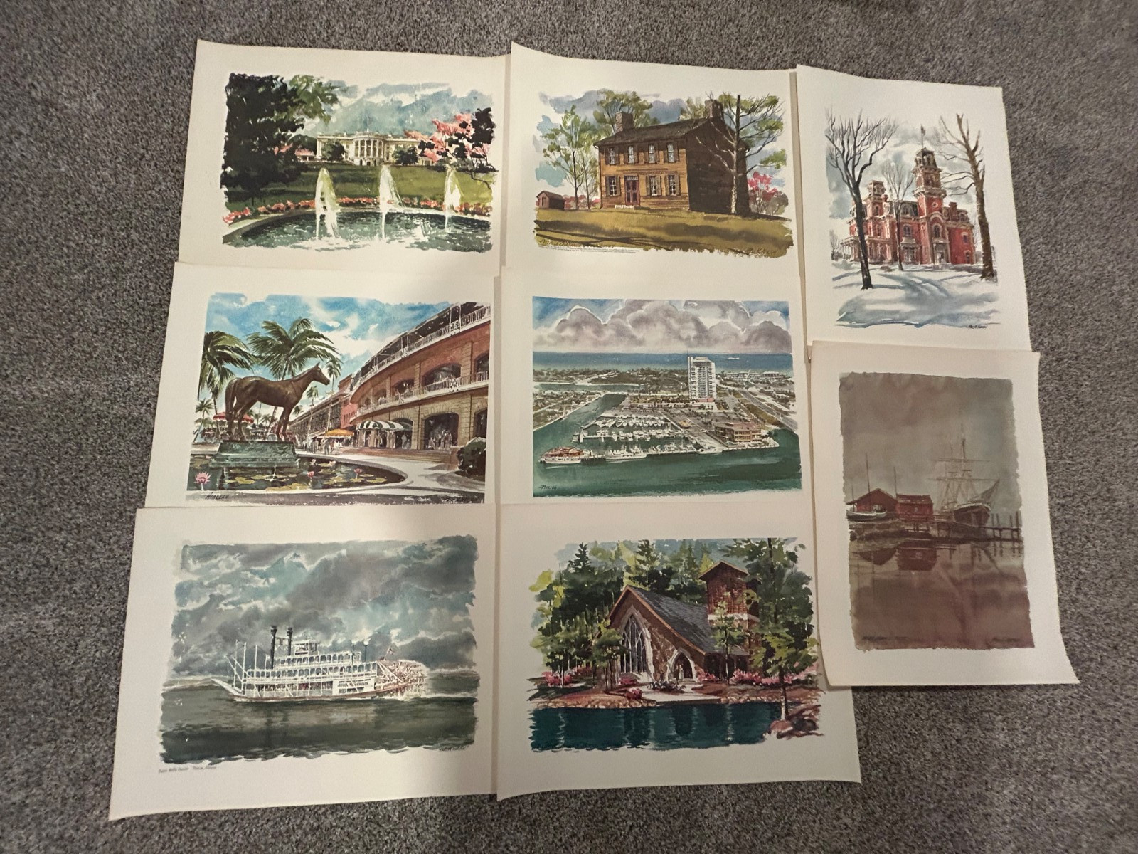 Paul N. Norton Prints. Eight total, various US locations. 24″ x 18″, unframed.