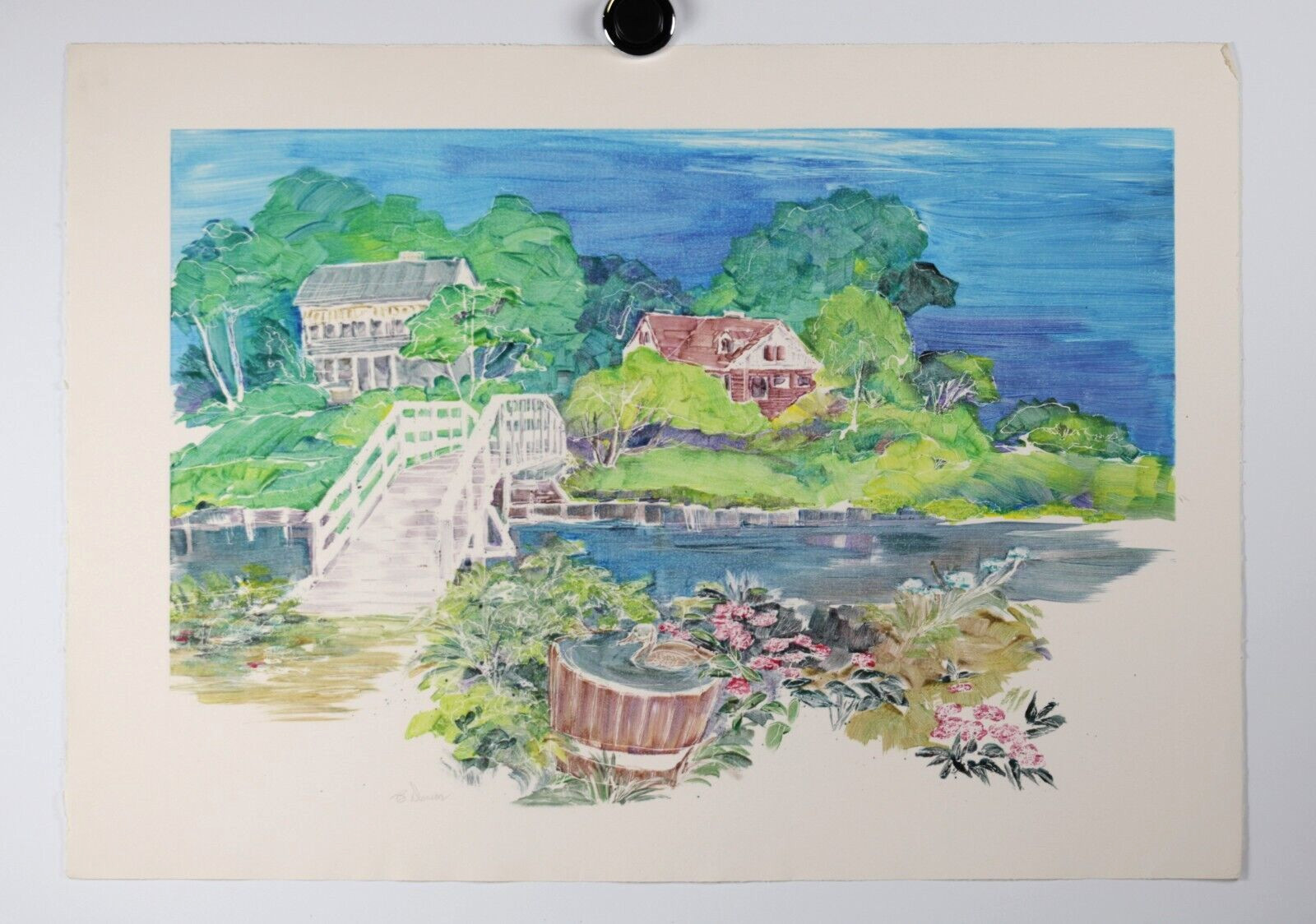 Island Home Colored Etching Large Signed Barbara Domroe Original OOAK