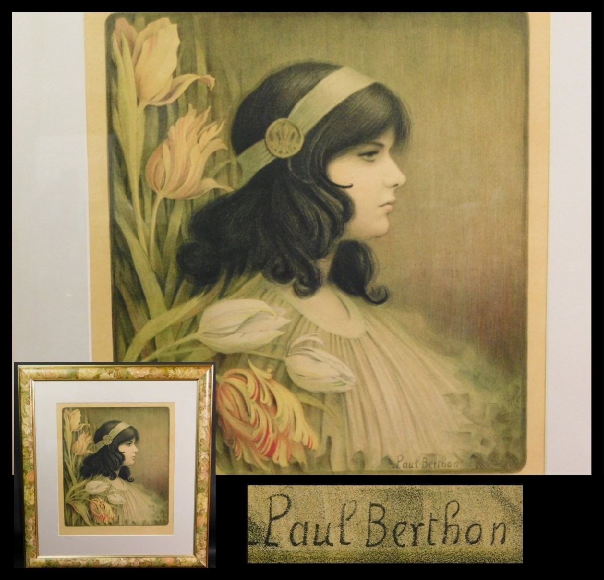PAUL BERTHON Signed Lithograph Print H27.8×W25.5 in Art Nouveau Rare Decorative