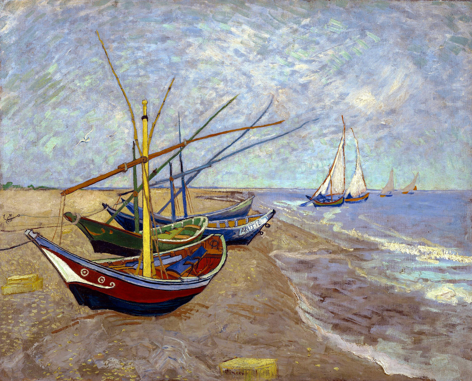 Fishing Boats On The Beach by Van Gogh, Giclee Canvas Print, in various sizes