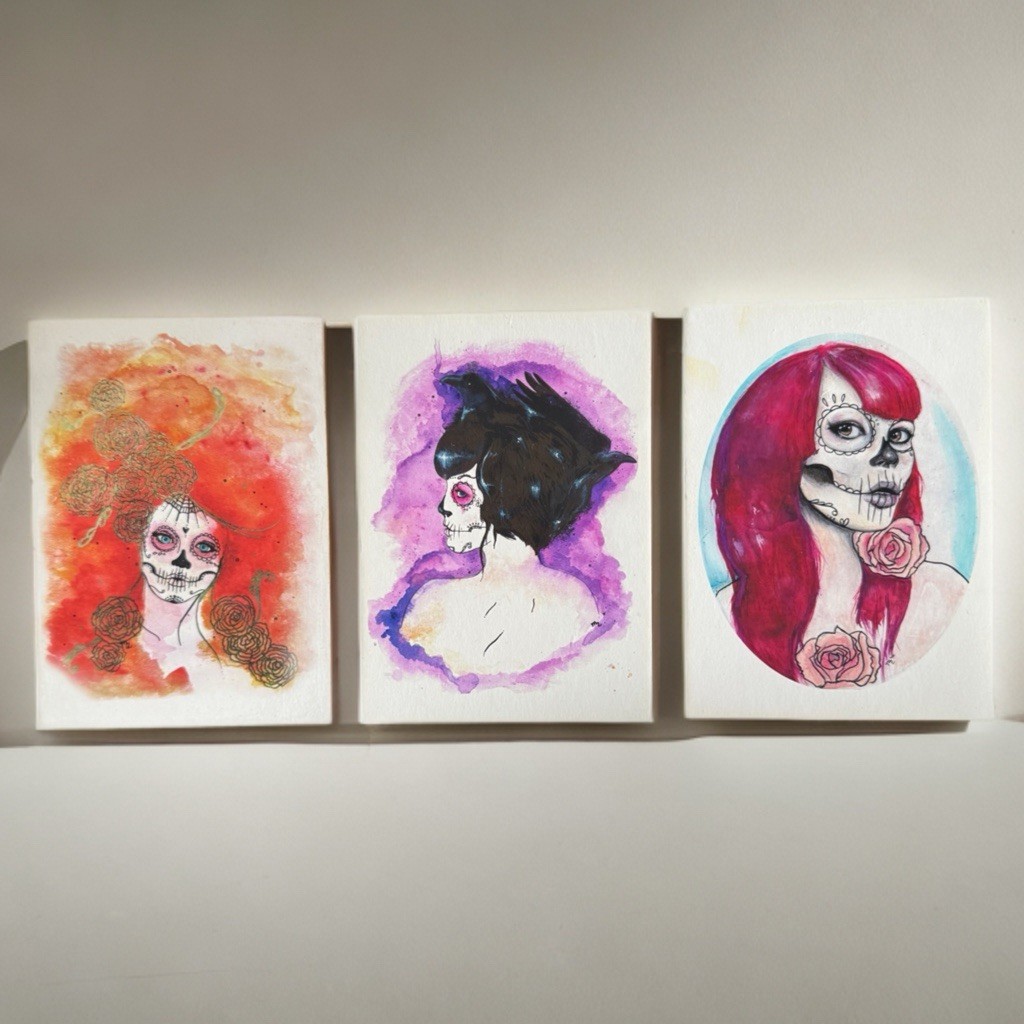 Art Print Set Signed Mallory Milke MayhemHere Seattle Dia De Los Muertos Gothic
