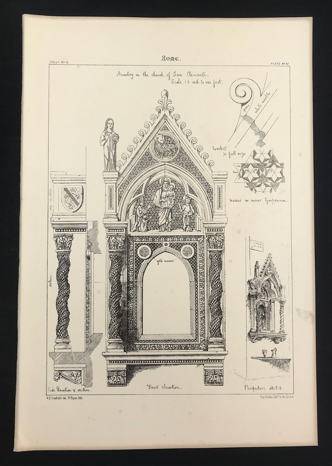 Medieval Architecture 1862 Rome Aumbrey in Church San Clemente print original
