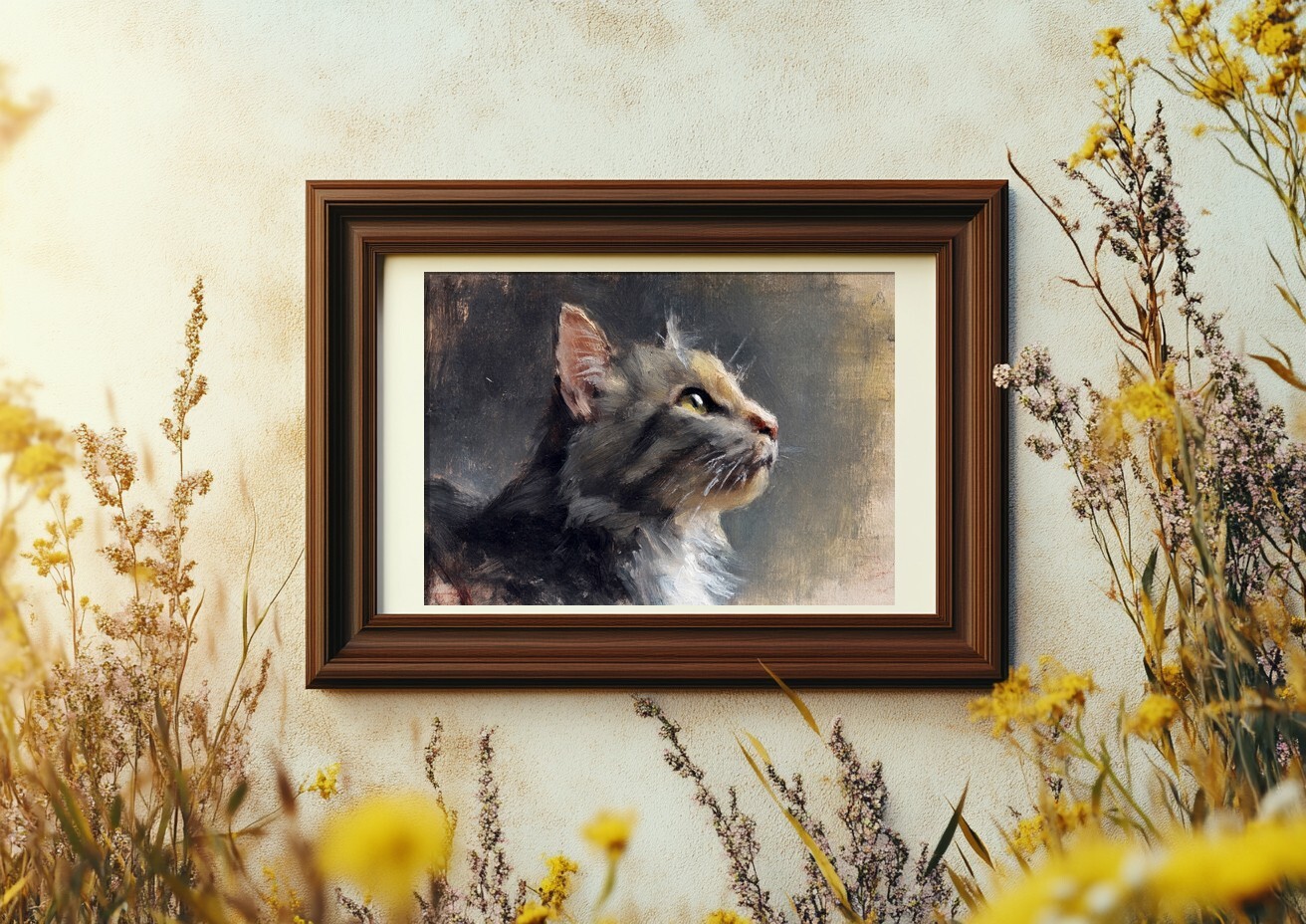 Majestic Tabby Cat Gaze 5″x7″ Print on Matte Paper | Dramatic Feline Painting