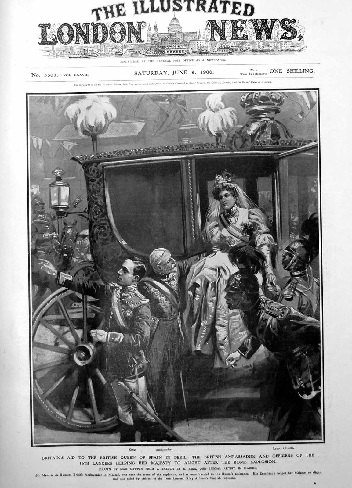 Old M Bunsen British Ambassador Madrid Helps Queen Spain Explosion 1906 20th