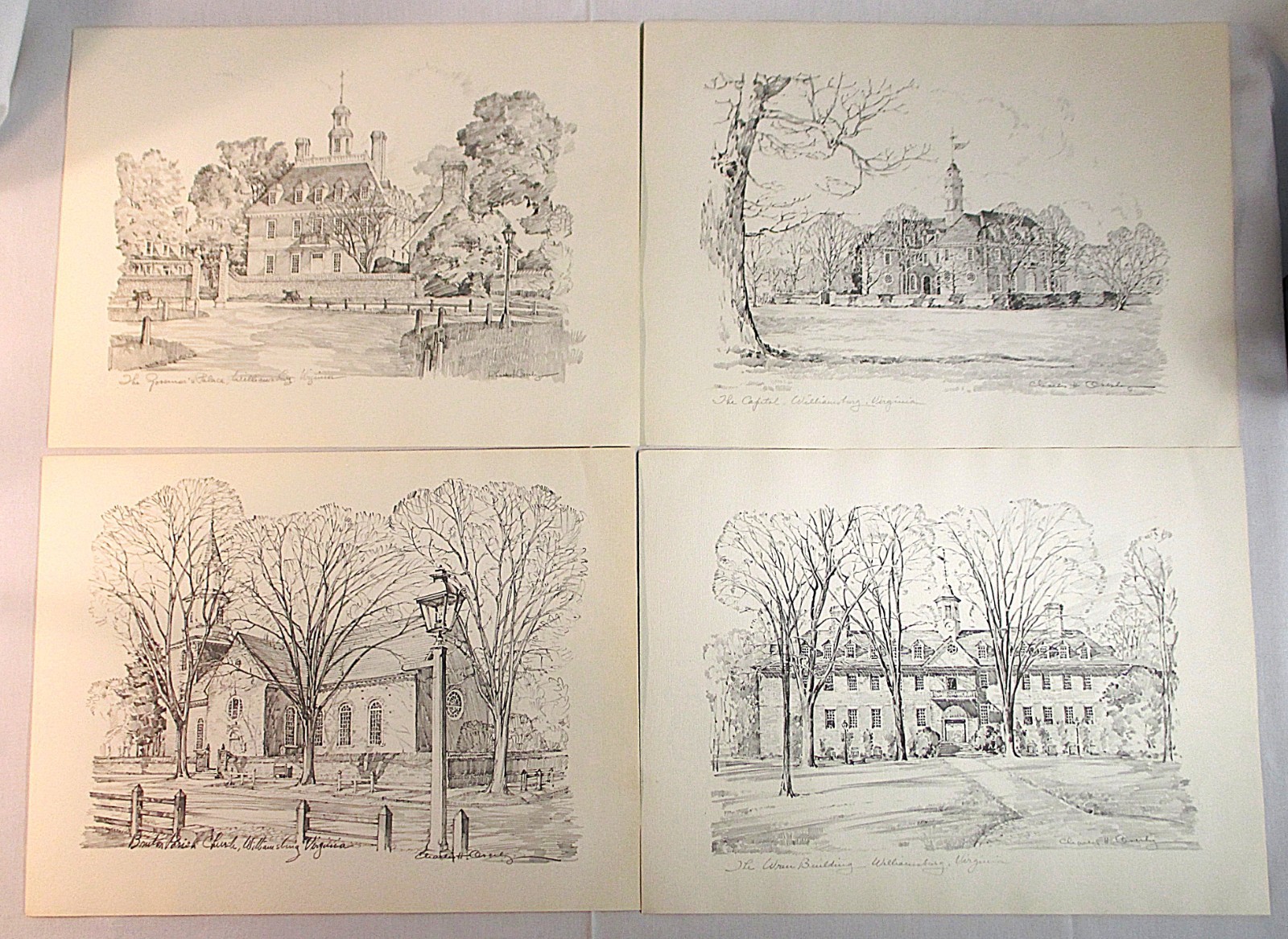 The Colonial Williamsburg Foundation Vintage Art Prints, Four Sketches by Charle