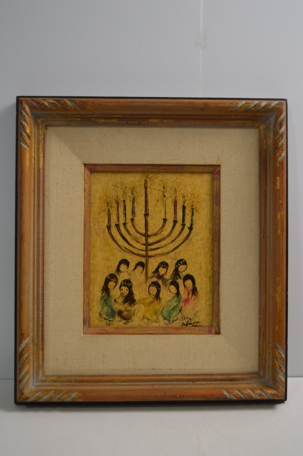 Vintage DeGrazia “Hanukkah” Original Signature Print on Board Framed Tucson AZ