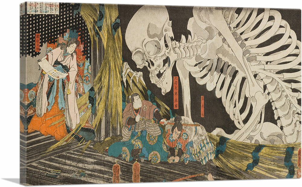 Mitsukuni Defying the Skeleton Spectre Canvas Art Print by Utagawa Kuniyoshi