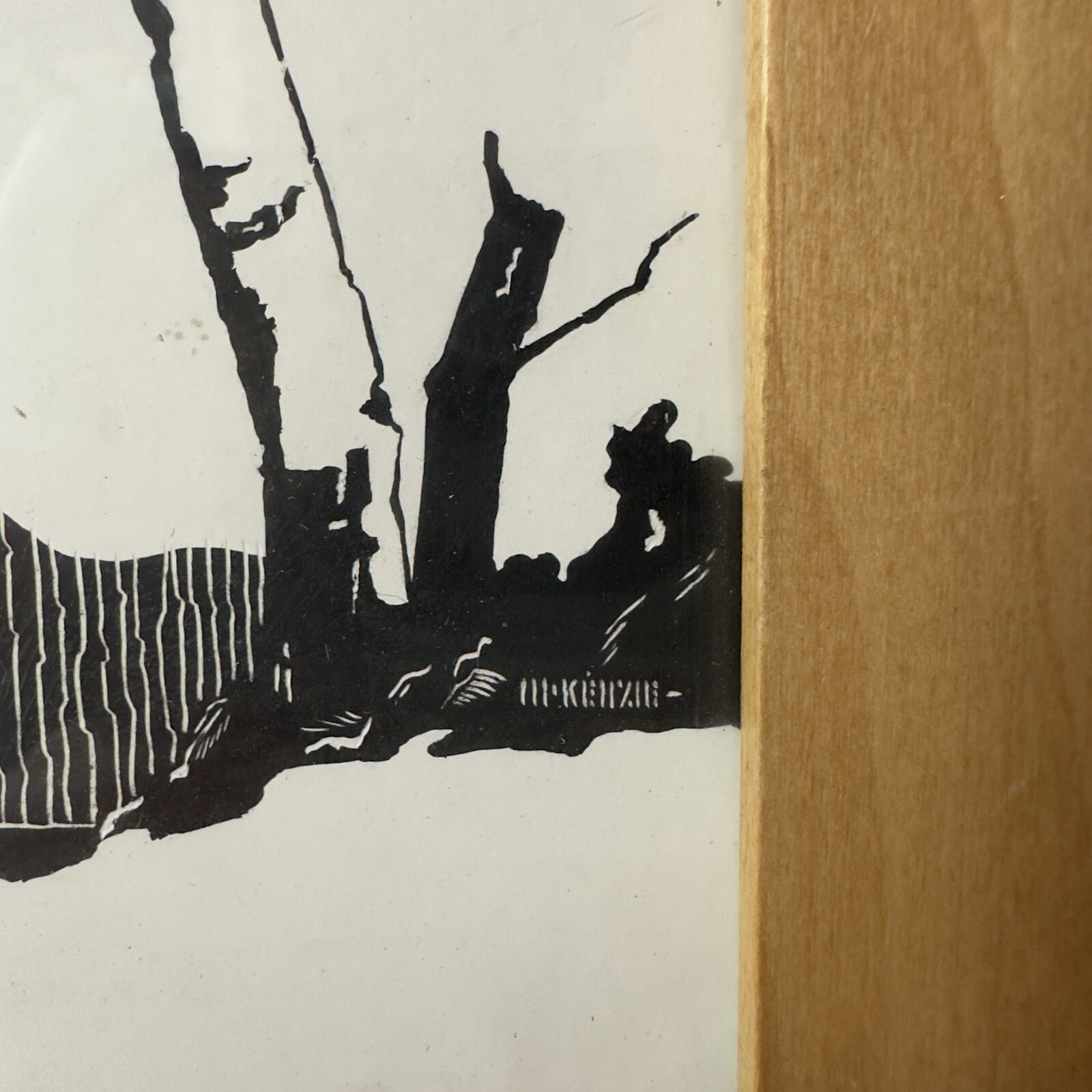 Art Linocut Deer Print By McKenzie Black Ink White Paper Framed Small Art