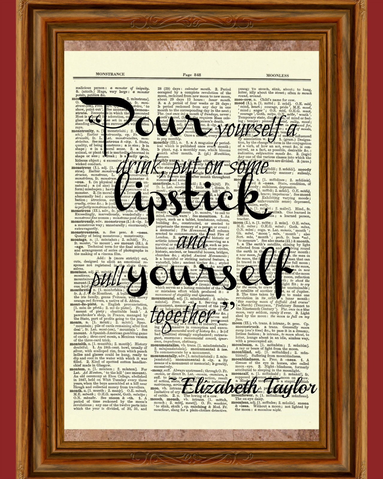 Elizabeth Taylor Quote Dictionary Art Print Poster Book Picture Lipstick Glass
