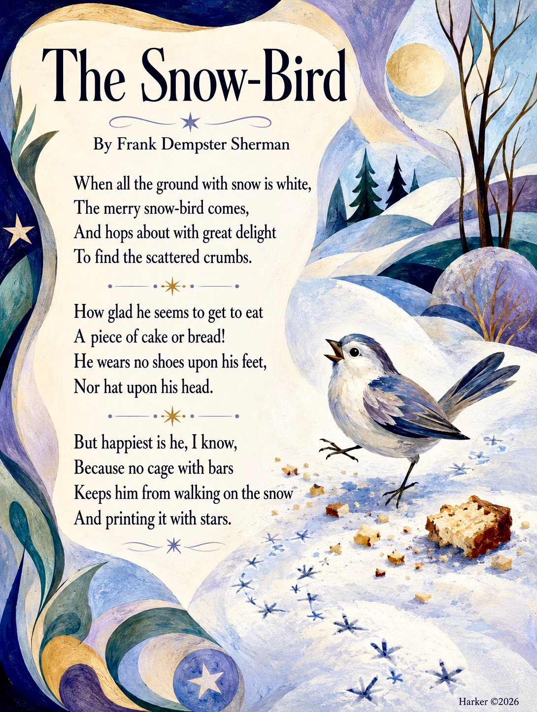 The Snow-Bird by Frank Sherman 5×11″ Photo Print Harker Art Poem Poster Signed