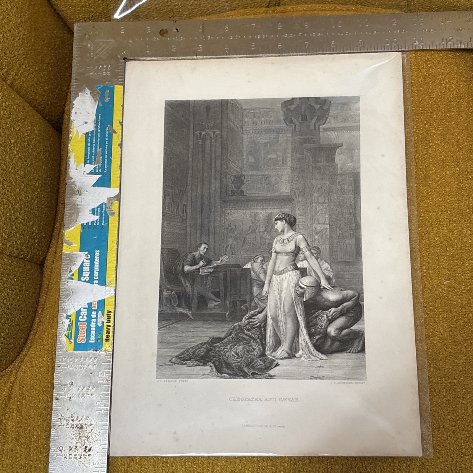 ANTIQUE ORIGINAL B/W ENGRAVING-CLEOPATRA AND CAESAR- 1870 London:VIRTUE @ Co