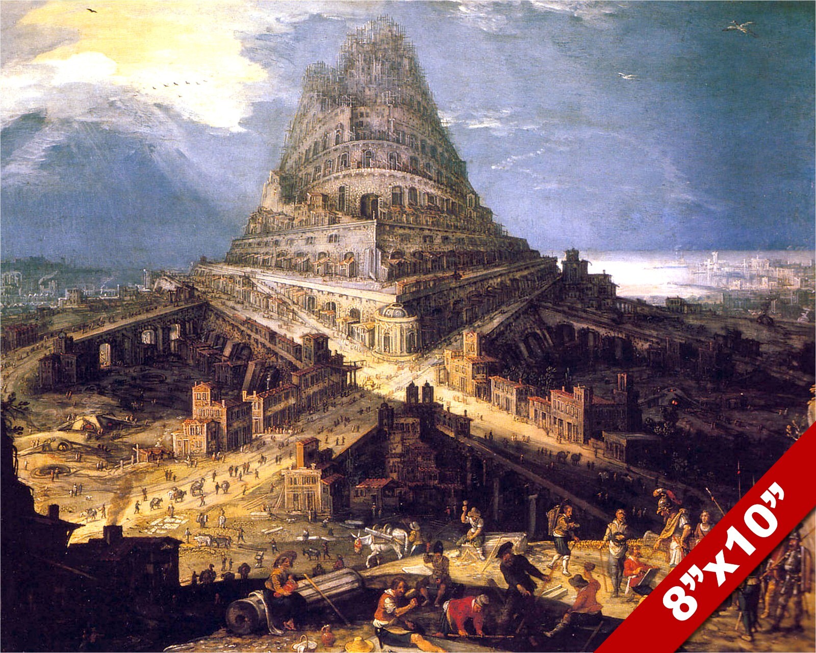 TOWER OF BABEL OLD TESTAMENT OIL PAINTING BIBLE ART GICLEE PRINT ON REAL CANVAS