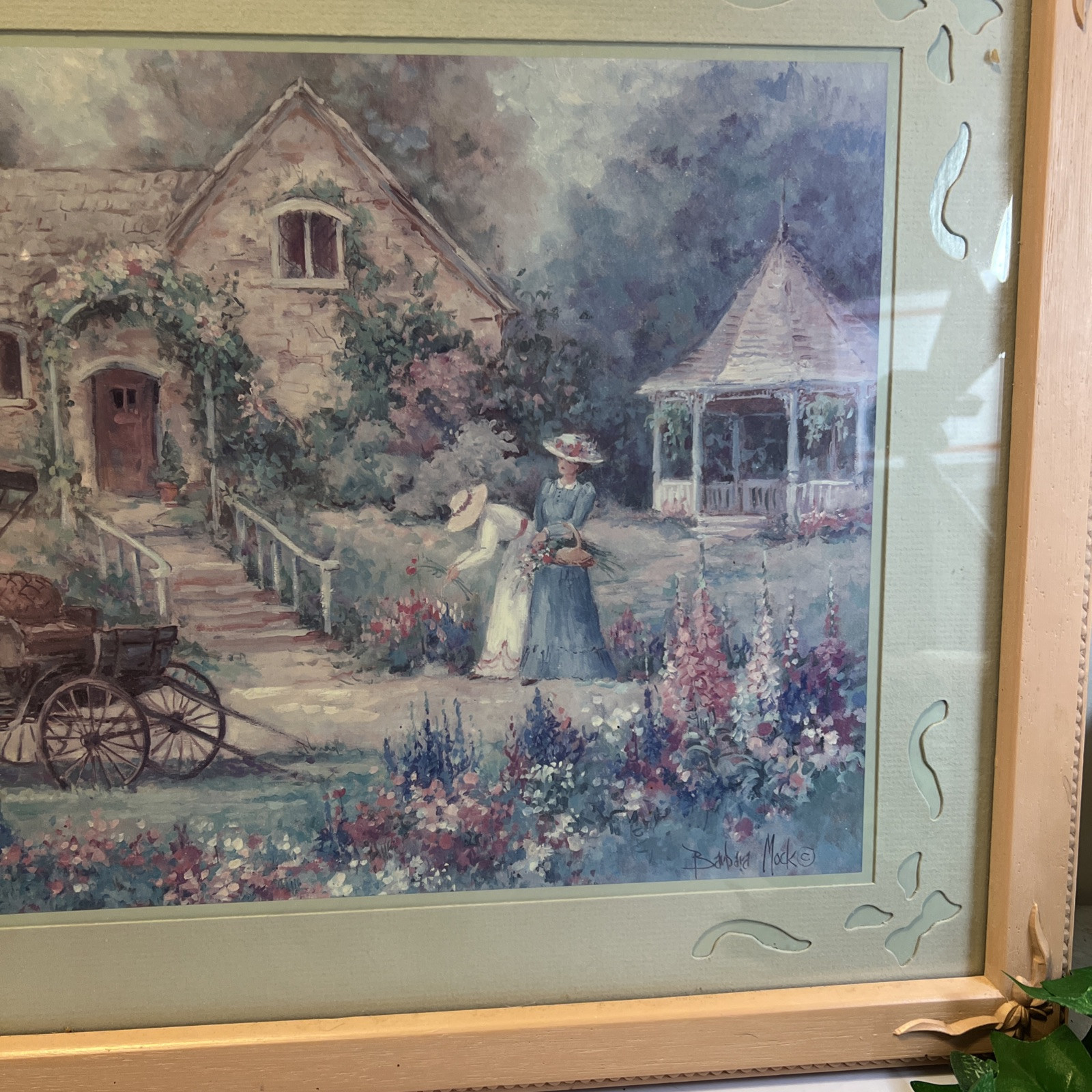 Home Interior Homco Barbara Mock Signed Print cottage garden summer afternoon