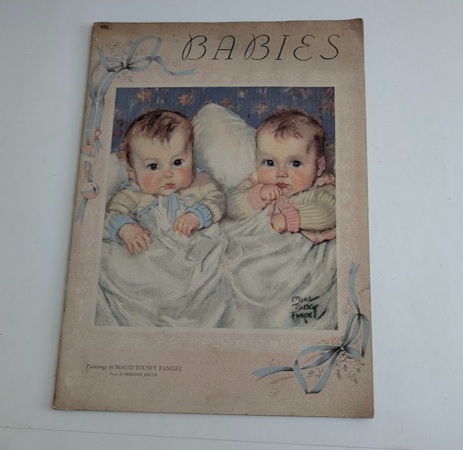 1933 1941 BABIES 938 Sewn Linen Book of Paintings by MAUD TOUSEY FANGEL 12″ x 9″