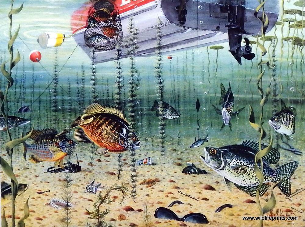Les Kouba “Panfishin” fishing boat Art Print 17.25 x 13.25