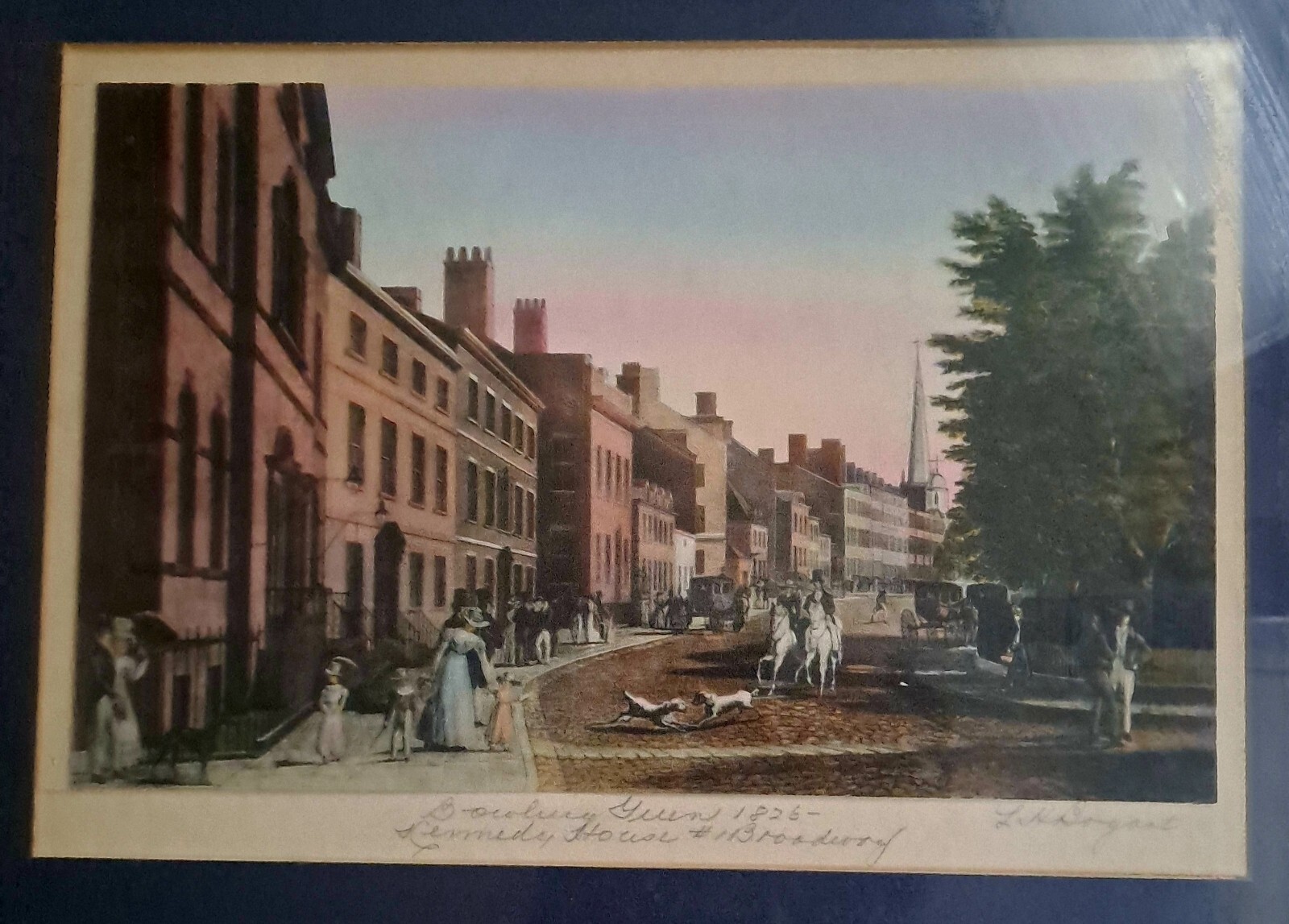 LITHOGRAPH OF BOWLING GREEN 1826 KENNEDY HOUSE&BROADWAY