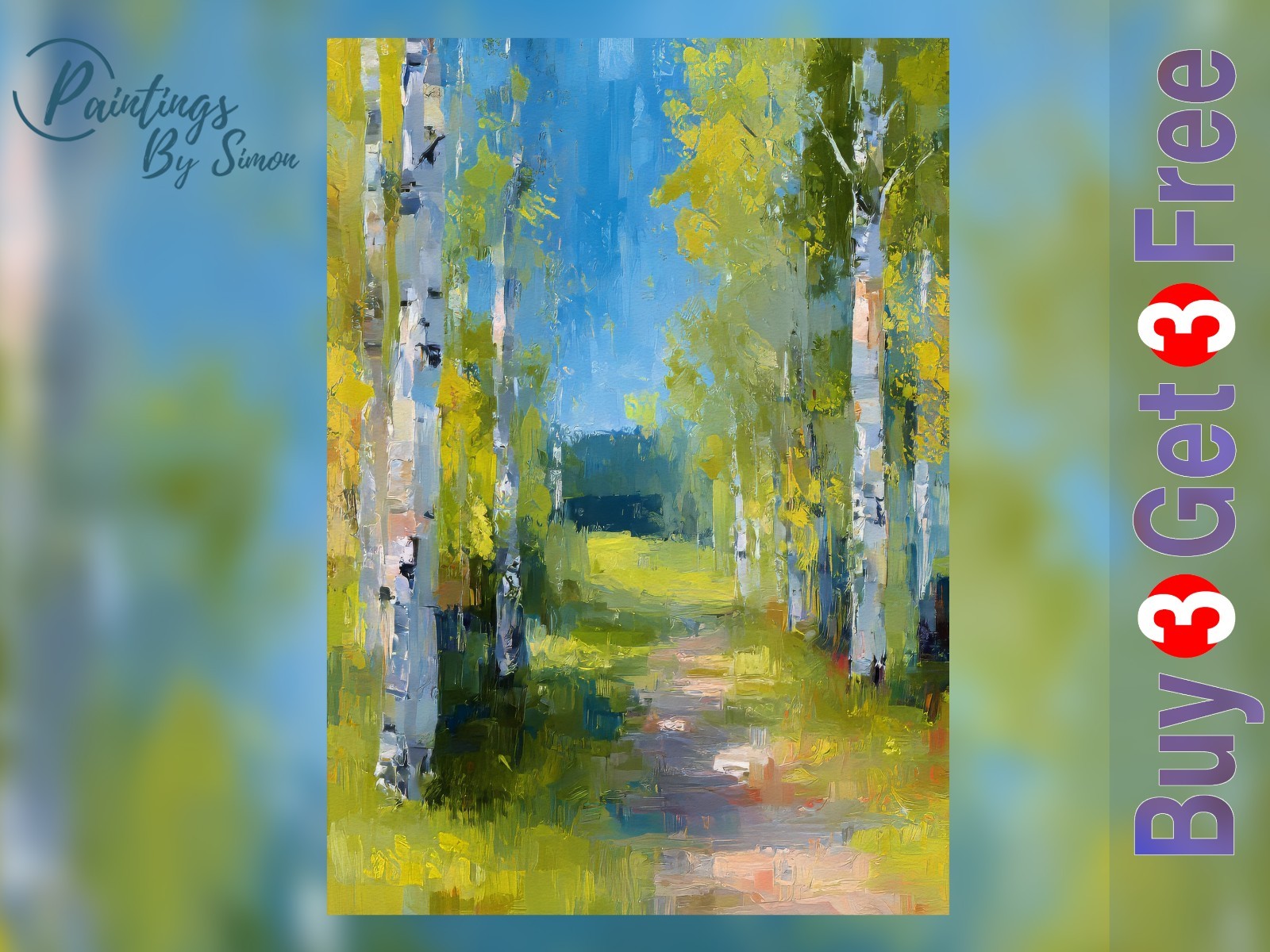 Birch Tree Woodland Path 5″x7″ Print on Matte Paper | Peaceful Forest Oil