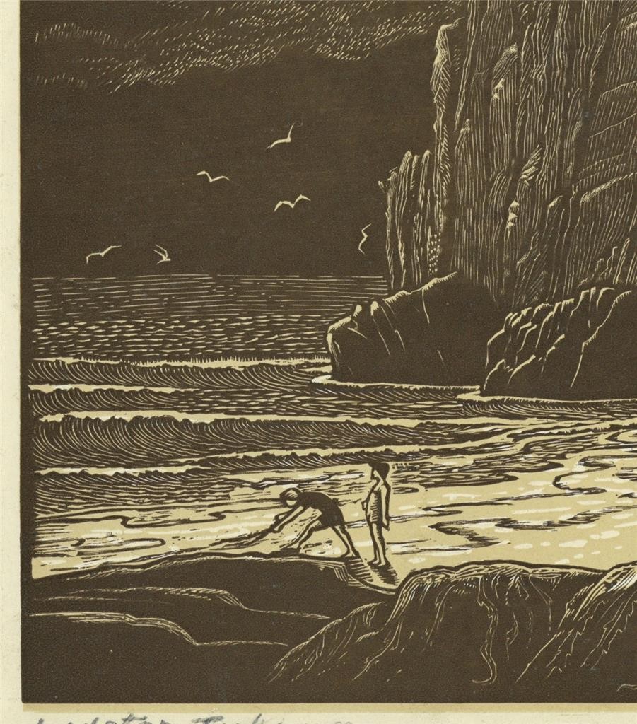 Bernard Sleigh (1872-1954) Pencil Signed Woodcut Lydstep Tenby Wales 1935