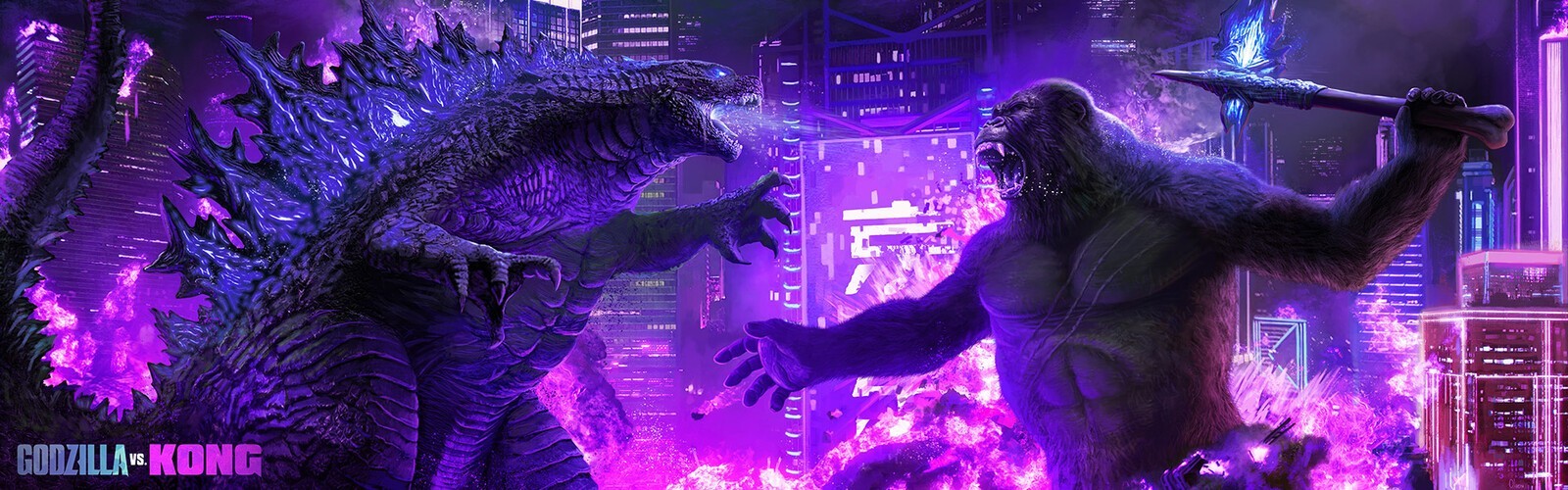 GODZILLA VS KONG Neon Print By Pablo Olivera #10/100 12X36 BNG Art Poster mondo