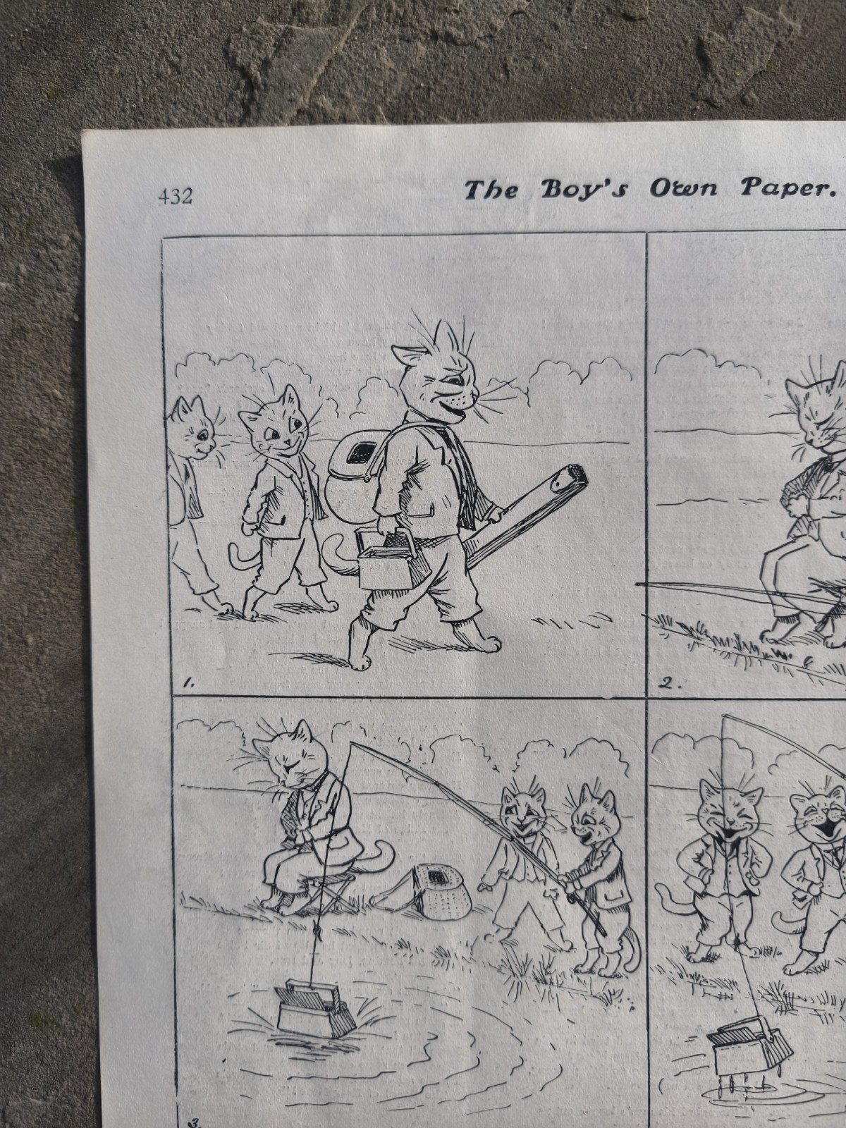 Original Antique 1911 Louis Wain Cats Kittens Fishing Cartoon Book Cat Picture