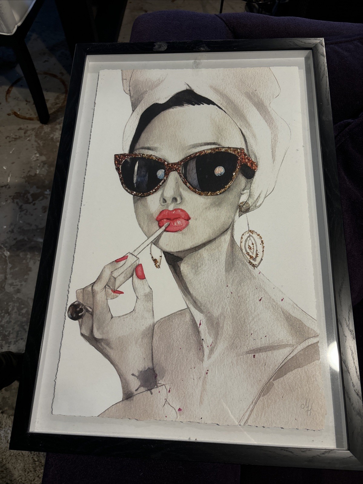‘Audrey Hepburn’ Framed Painting Print – Multi-Color