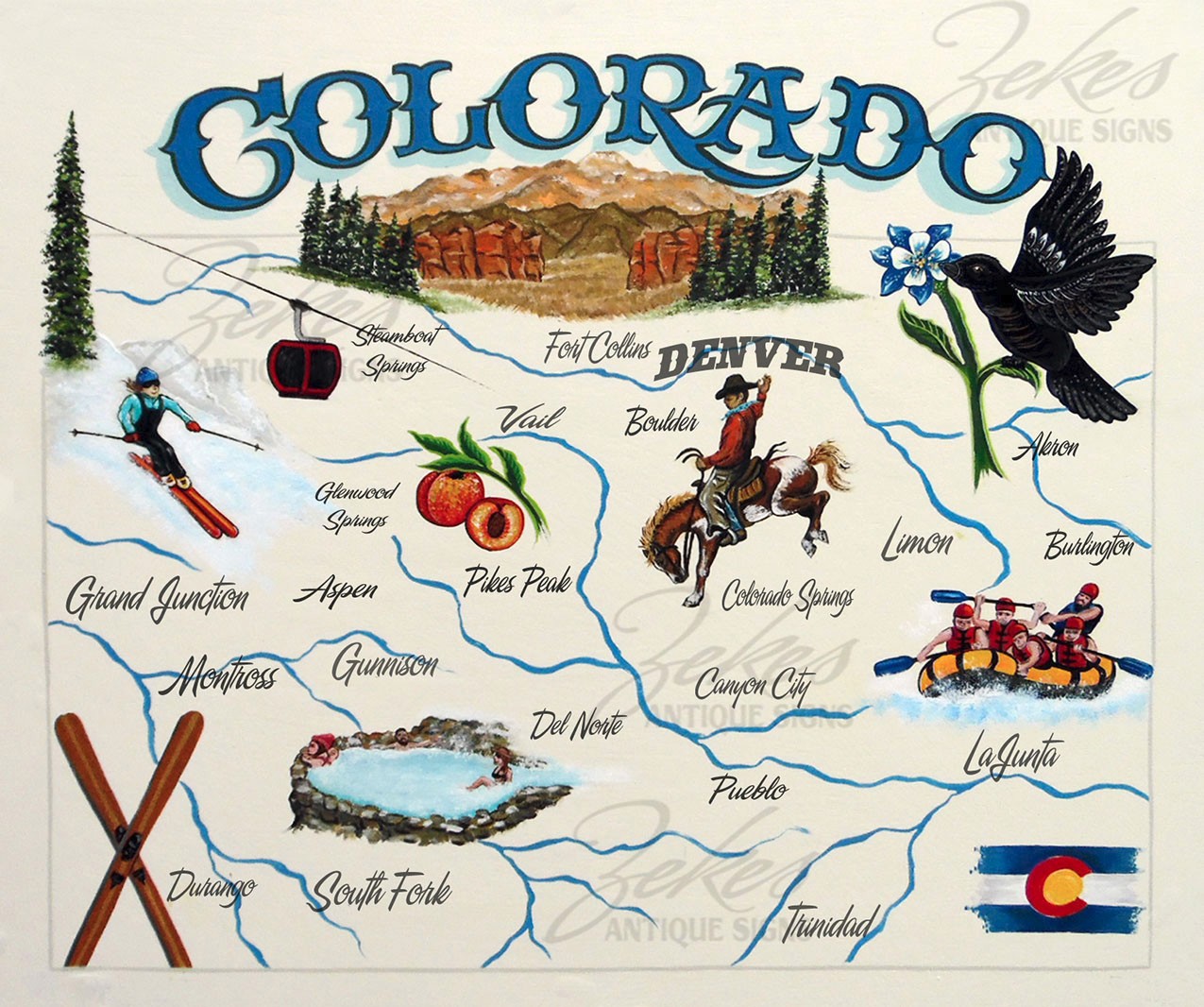 Colorado state Map Print . Decor, Travel Map, Denver ski art western decor