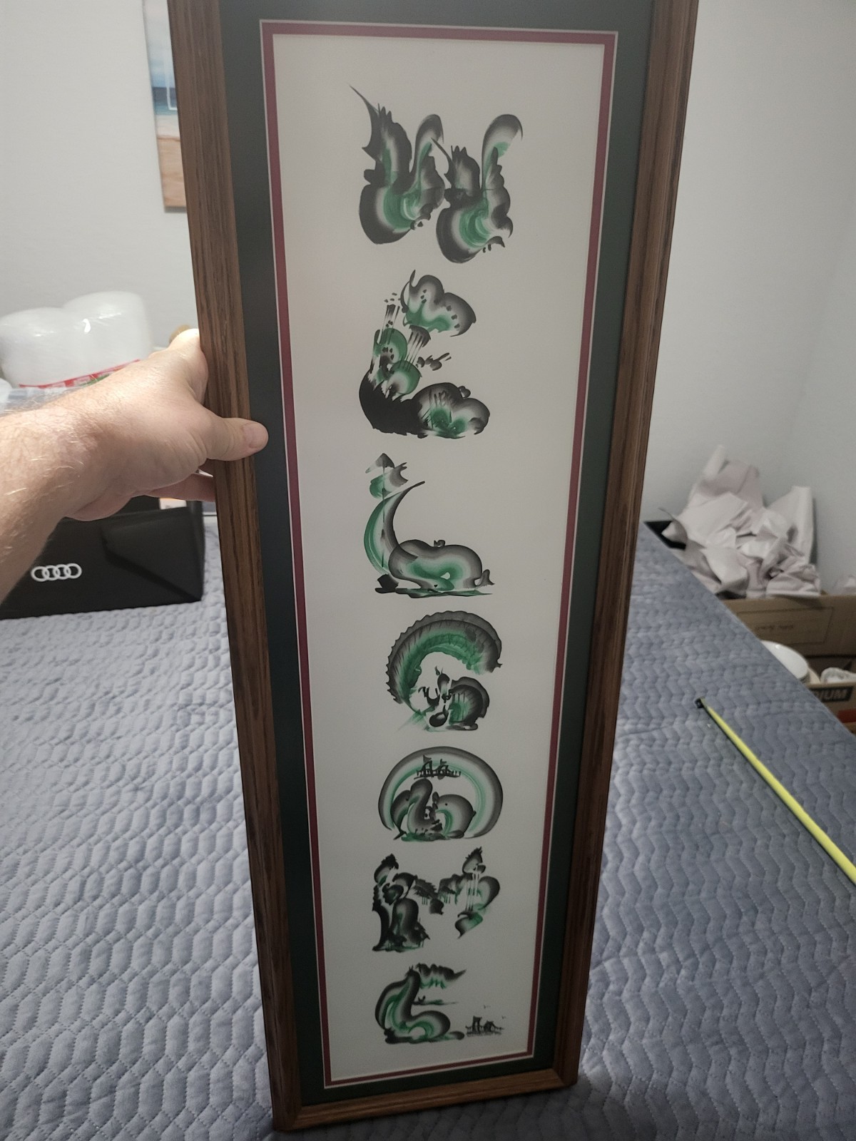 East Asian Artwork, Mythology, Wall Art, ink wash, 35×11″, Gorgeous, Gr/black
