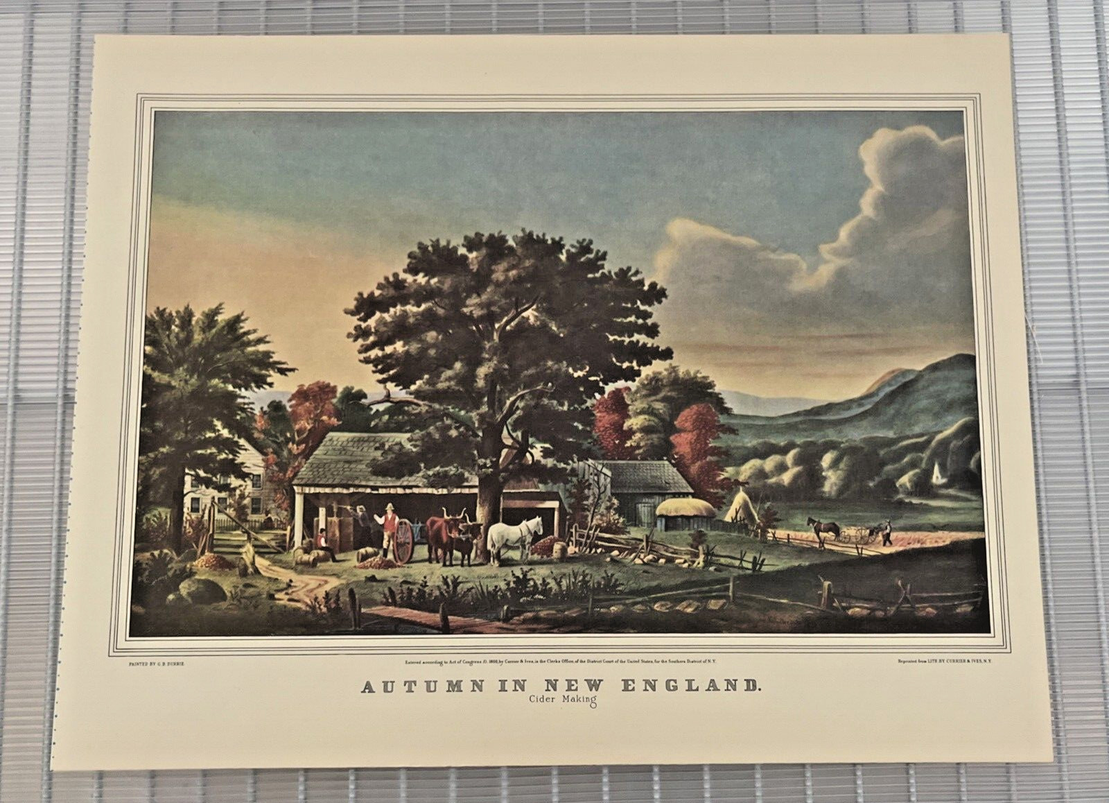 Currier and Ives Print Autumn in New England Winter in the Country 15″x12″
