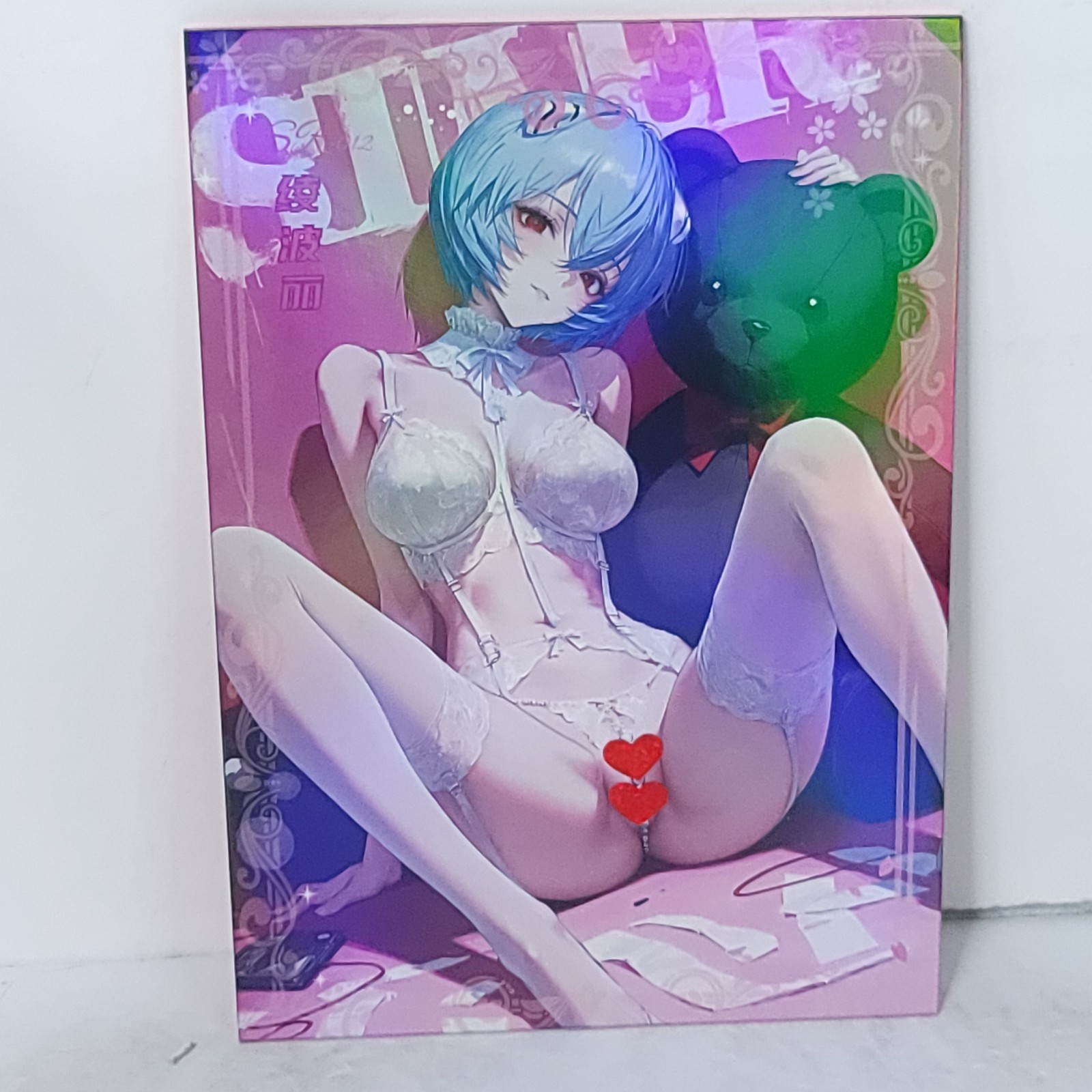 Rei Ayanami Waifu Card Teddy Bear Anime Girl Wall Art Oversized Board A5 Holo