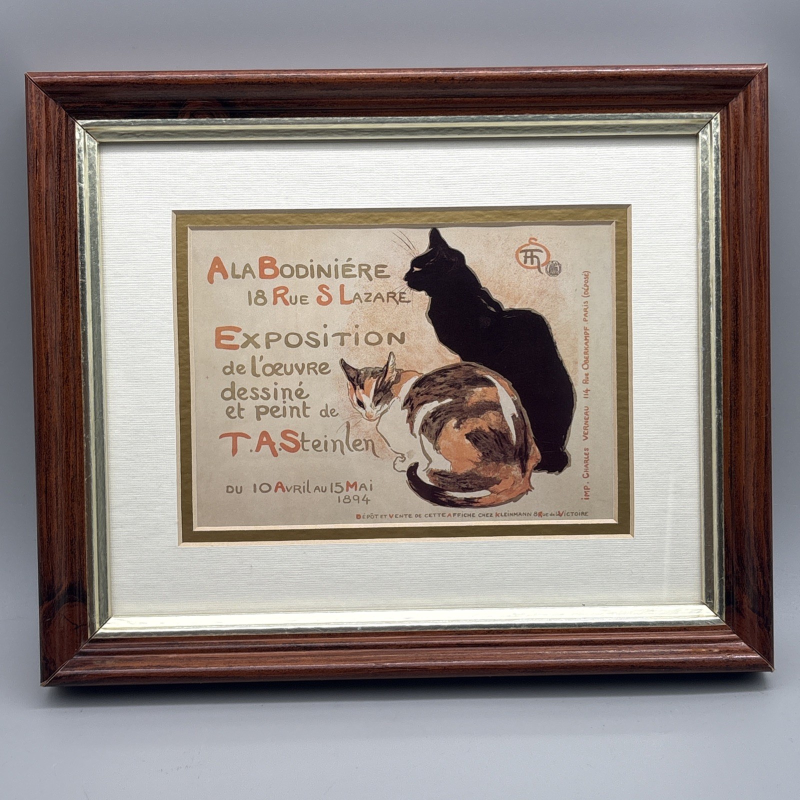 Vintage T.A. Steinlen Cats A la Bodiniere Art Nouveau Poster Print Wood Framed