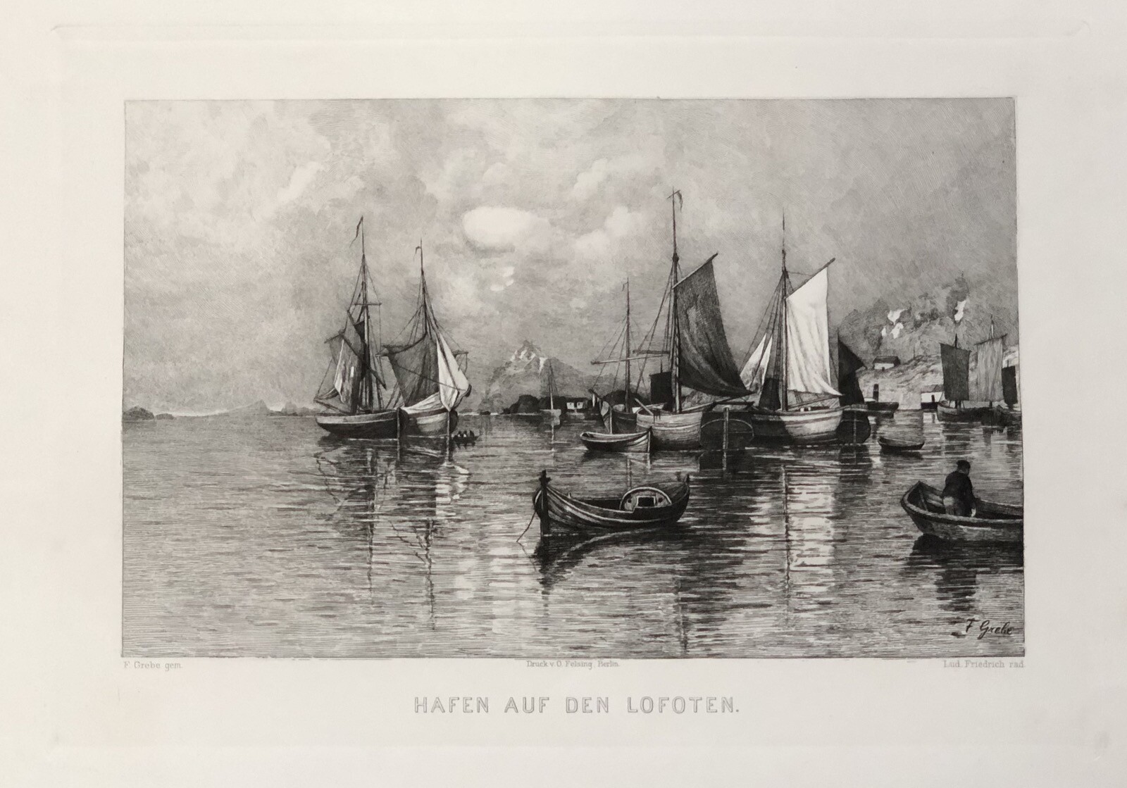 Ludwig Friedrich (Dresden 1827-1916) after Fritz Grebe Harbor on the Lofoten