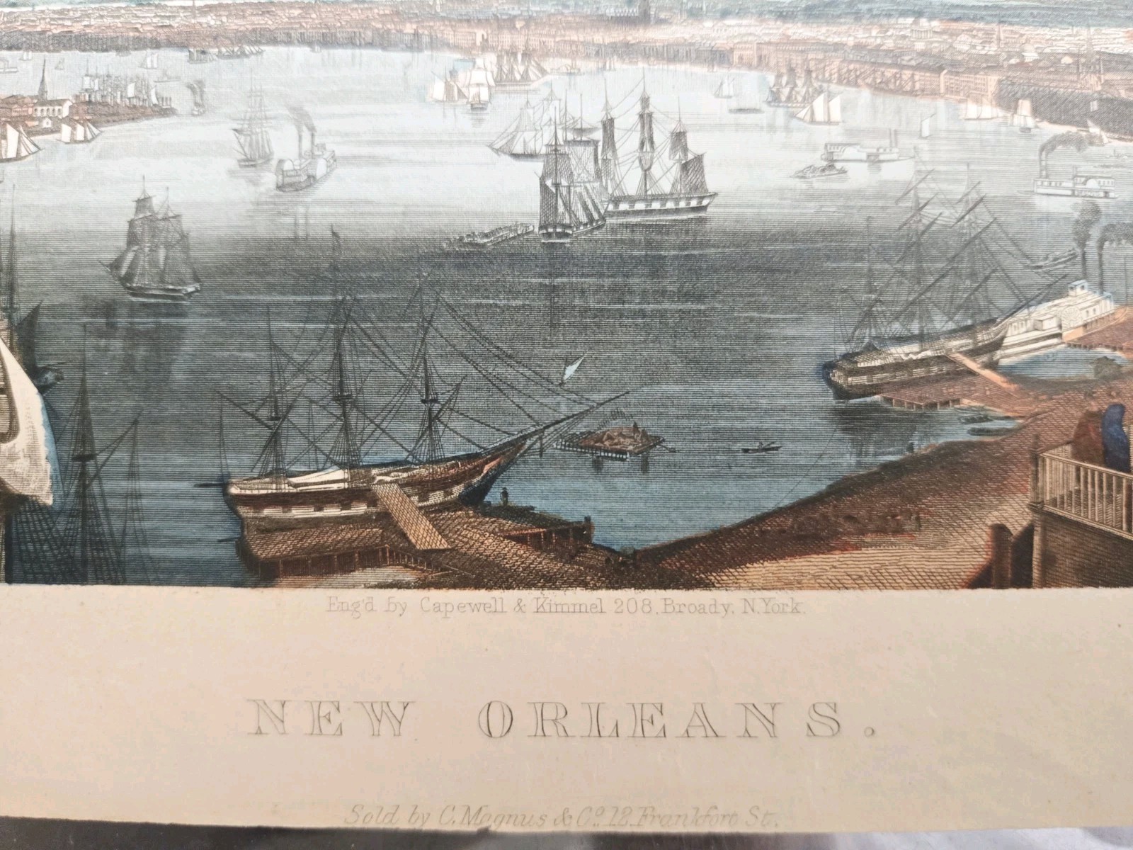 1853 Charles Magnus New Orleans Louisiana Bird’s Eye View Antique Litho Print