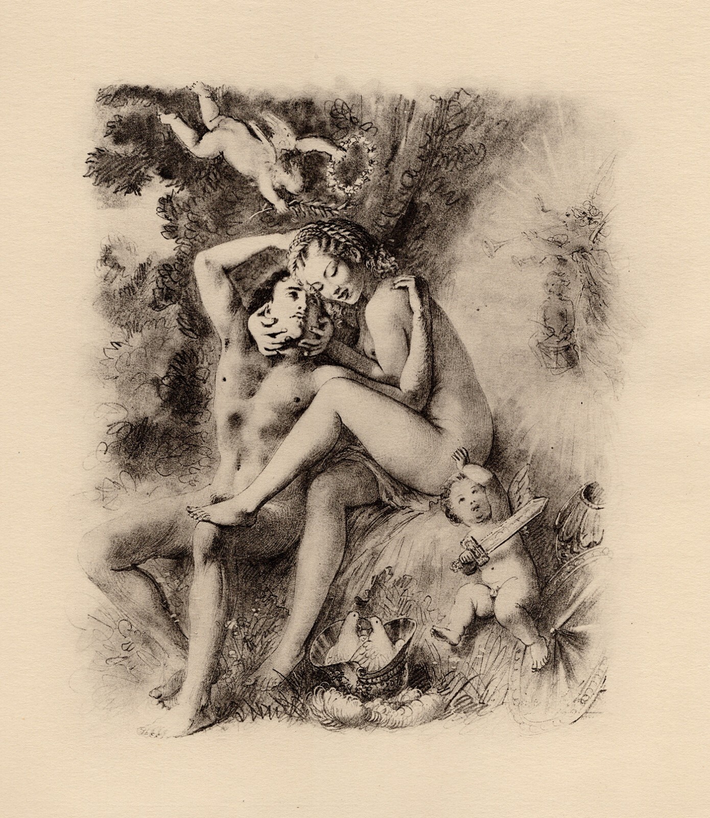 1947 Paul-Emile BECAT LIMITED ORIGINAL Lithograph “True Lover’s Knot” Framed COA