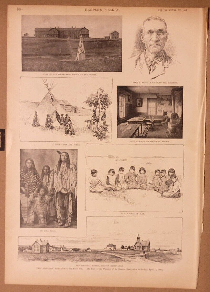 Sisseton Indians Dakotas 1892 vintage print Sioux Native Americans