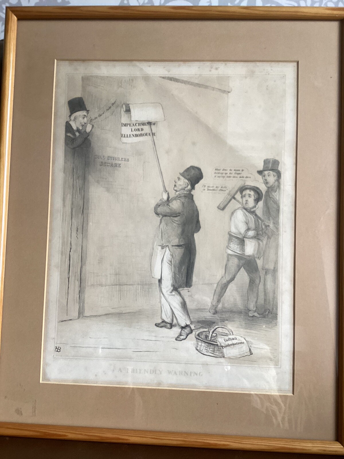 Antique Lithograph “A Friendly Warning” – T McLean circa 1844 Framed and Mounted
