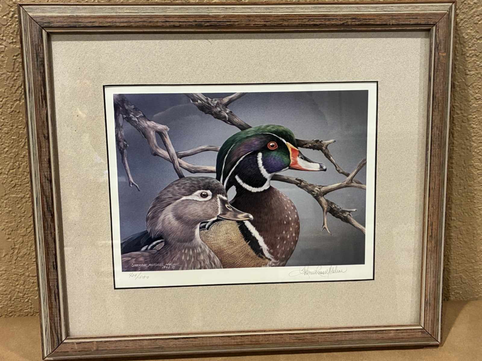 Sherrie Russell Meline Serene Companions Wood Ducks Signed Framed Print 409/550