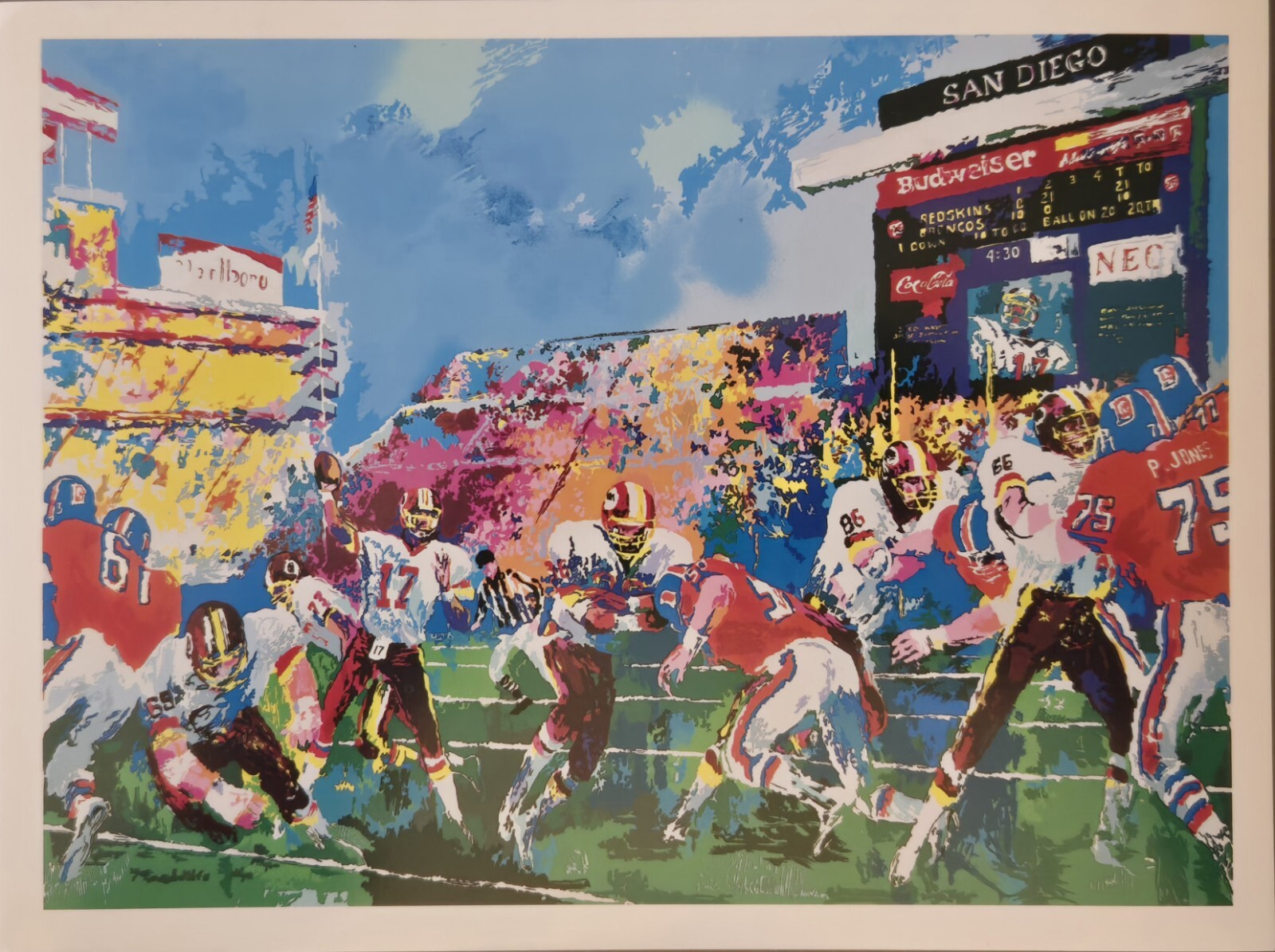 LeRoy Neiman 1988 “IN THE POCKET” Super Bowl XXII Art Postcard Promo #96