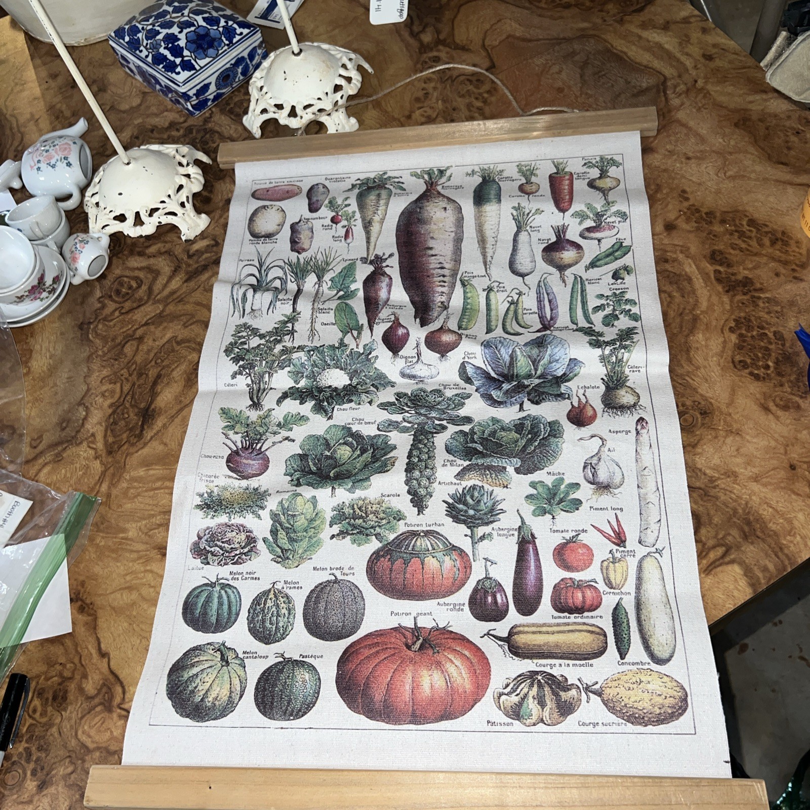 70cm Vintage Cavallini Le Jardin Vegetable Garden Poster Print Linen Canvas Art
