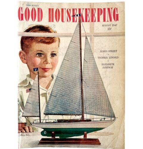 Boy With Toy Sailboat 1947 Good Housekeeping Cover Lithograph Art Ross DWCC7
