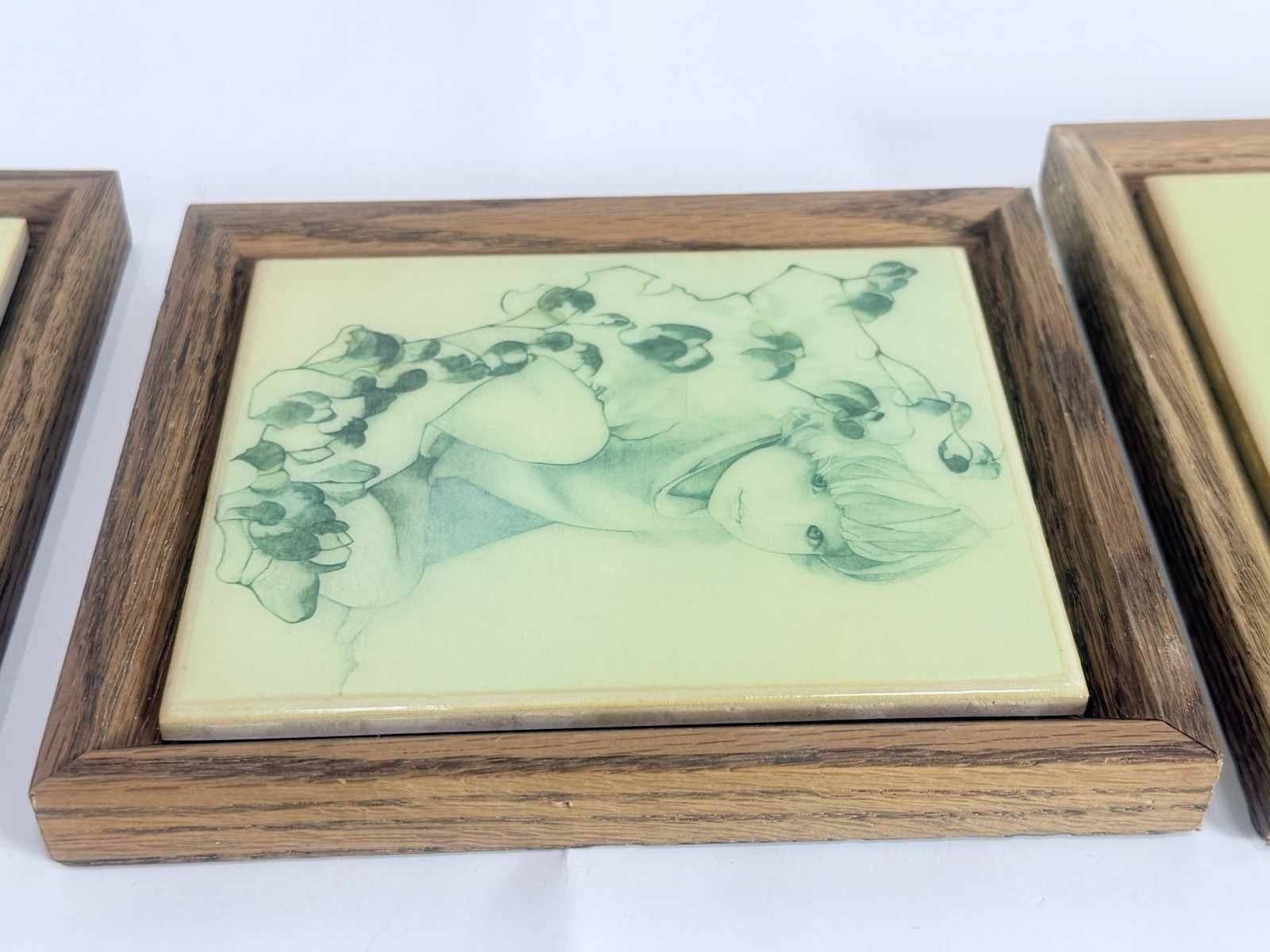3 VTG Christine Rosamond Prints On Ceramic Tiles. Garden Child- Blue Ice -Simone
