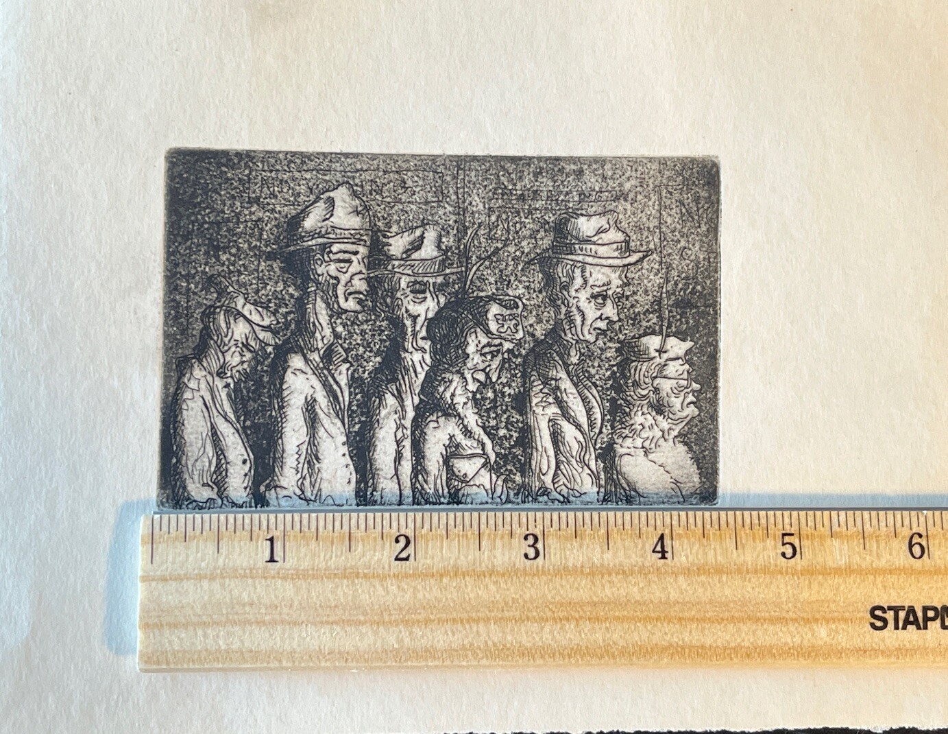 Karnig Nalbandian Etching Social Realism “People in Line” Figures Portrait