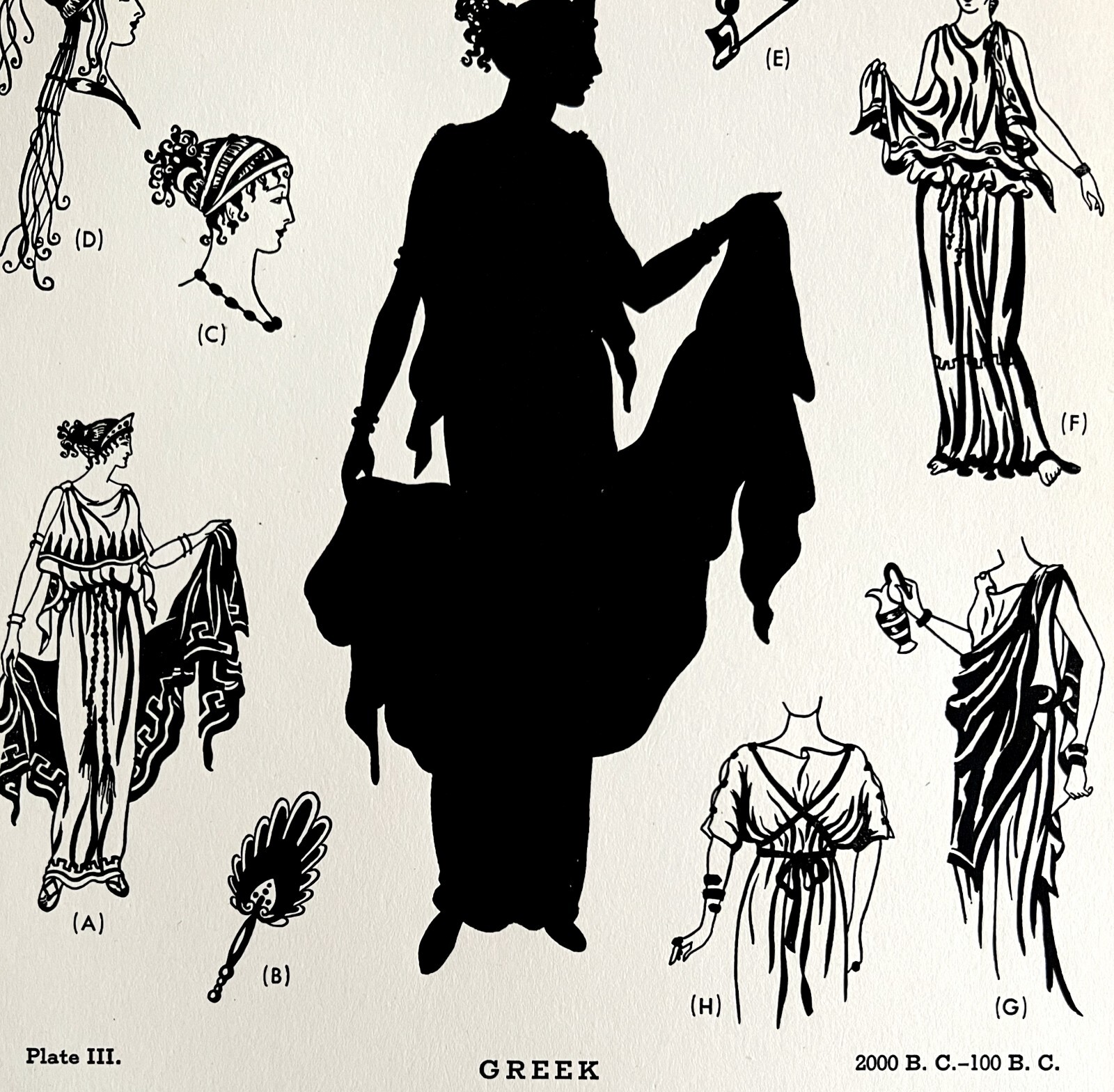 Greek Fashion History 2000 BC – 100 BC 1939 Art Plate Printing Ephemera DWAA11